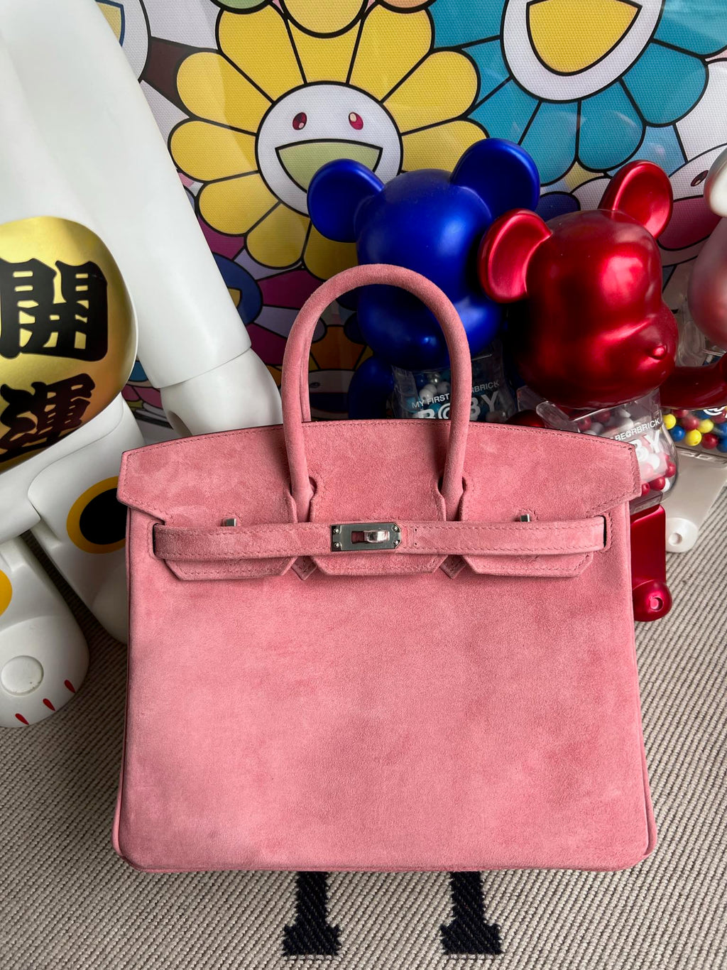 Birkin 25 Retourne in Pink Suede Grizzly (Palladium Hardware)