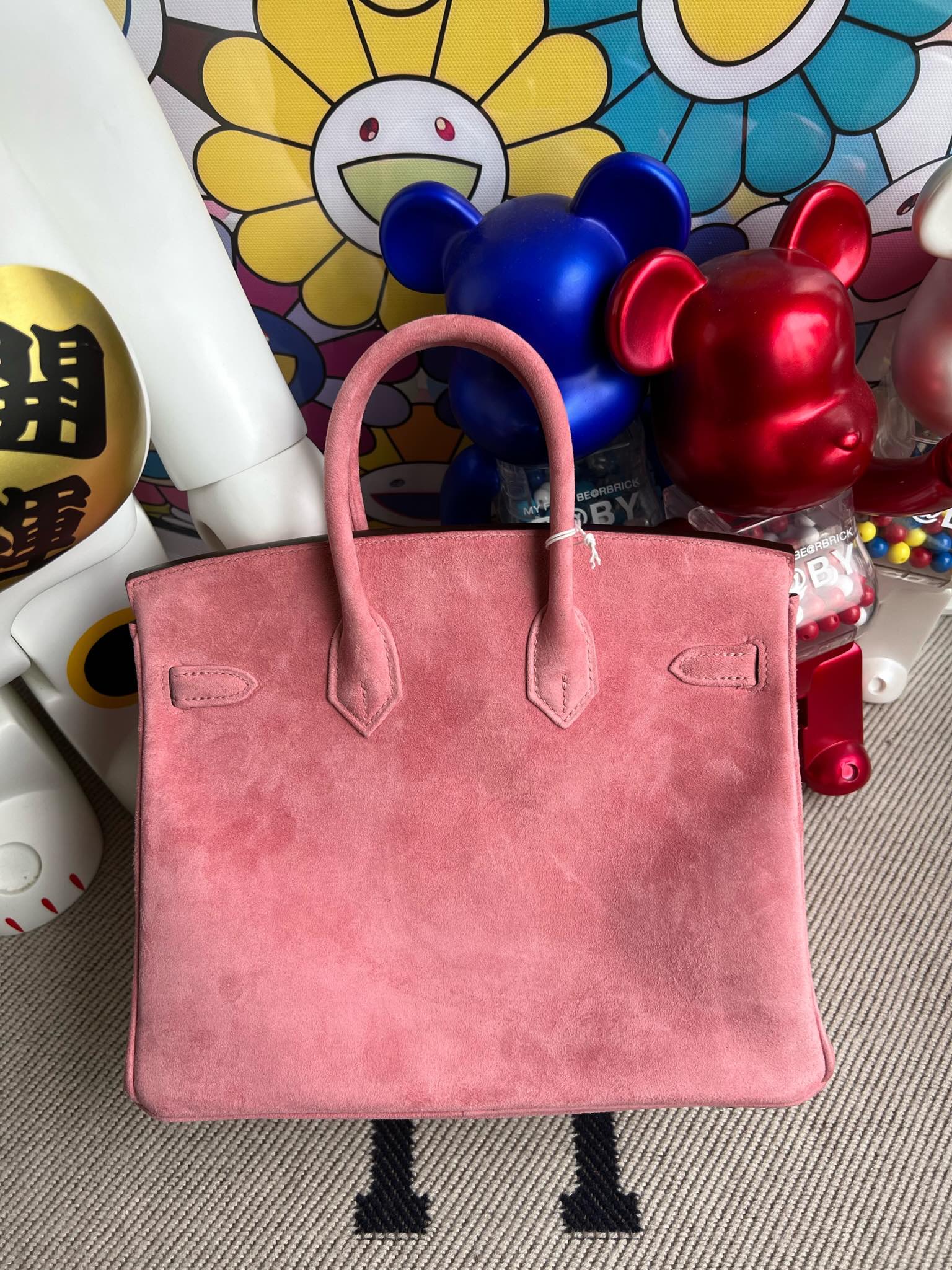 Birkin 25 Retourne in Pink Suede Grizzly (Palladium Hardware)