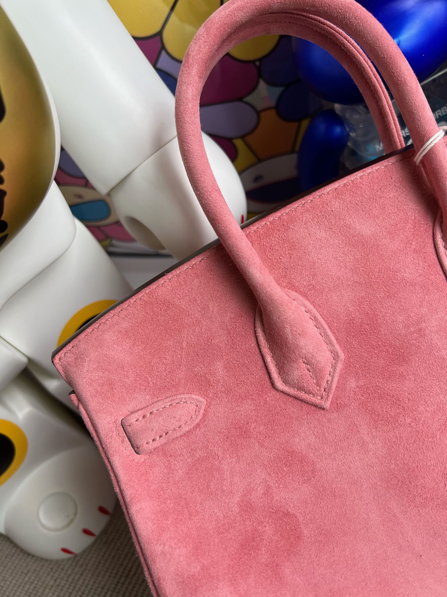 Birkin 25 Retourne in Pink Suede Grizzly (Palladium Hardware)