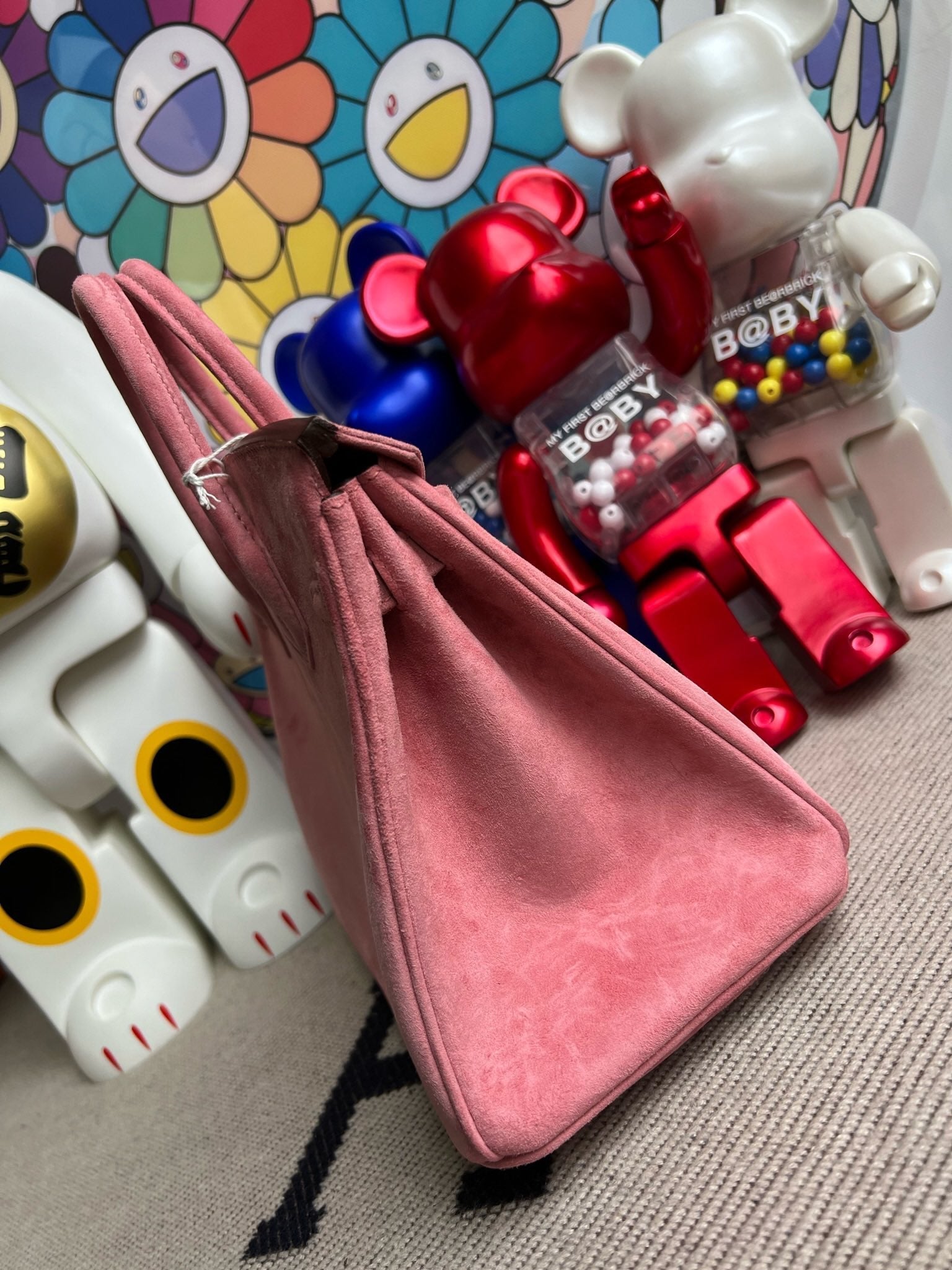 Birkin 25 Retourne in Pink Suede Grizzly (Palladium Hardware)