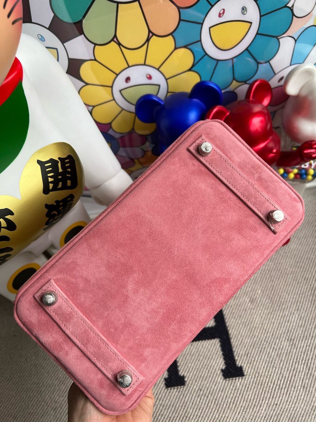 Birkin 25 Retourne in Pink Suede Grizzly (Palladium Hardware)