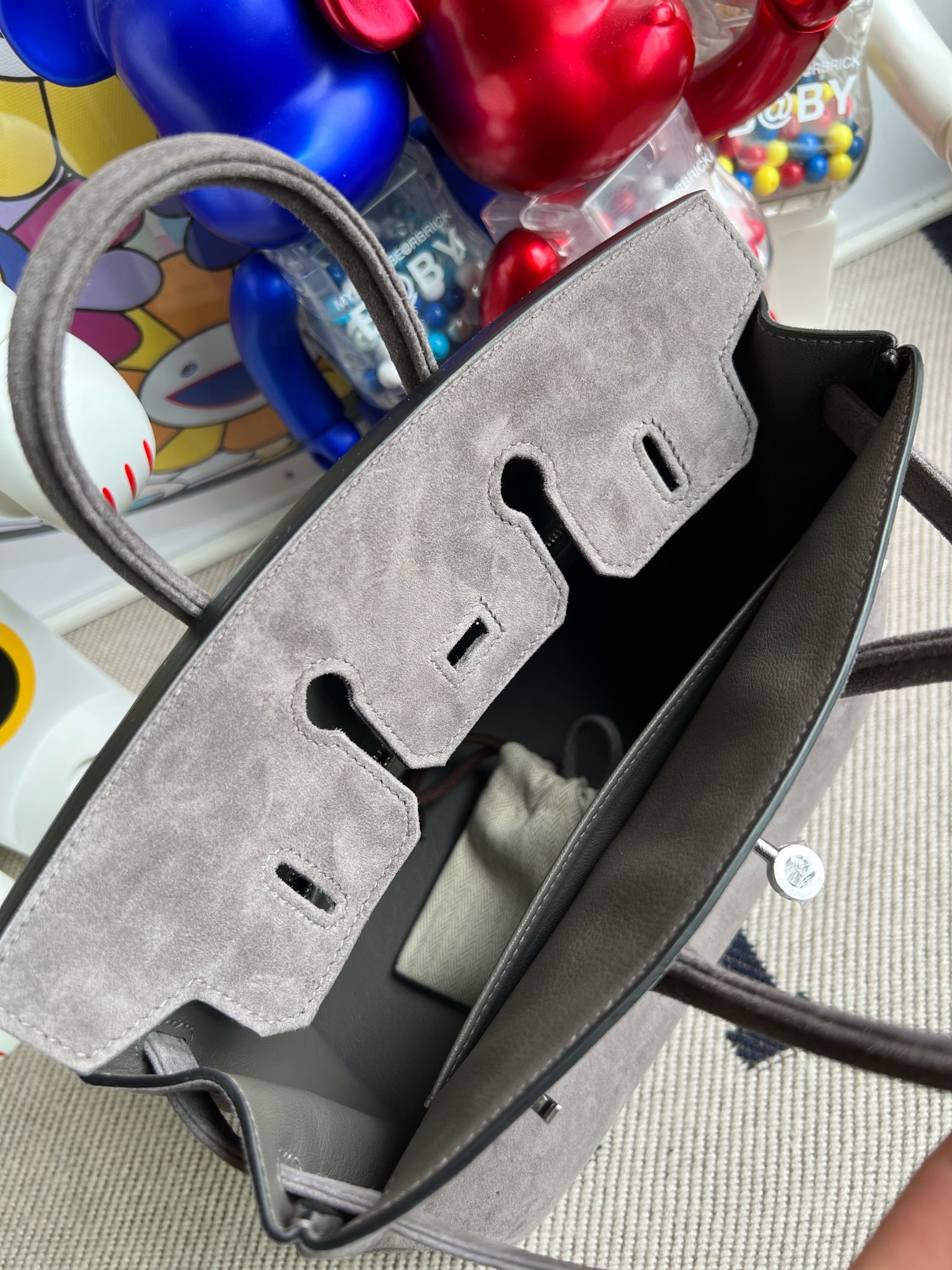 Birkin 25 Retourne in Grey Suede Grizzly (Palladium Hardware)