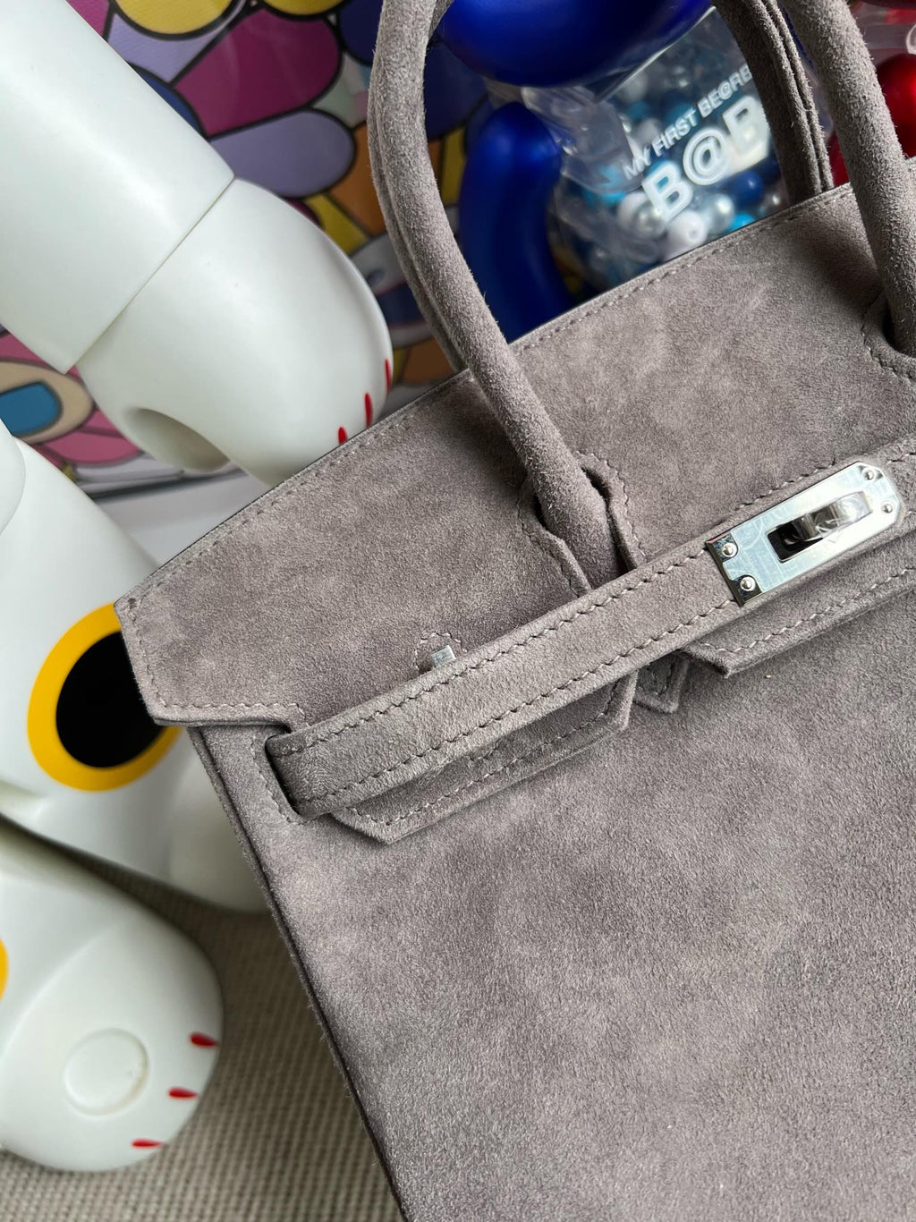 Birkin 25 Retourne in Grey Suede Grizzly (Palladium Hardware)