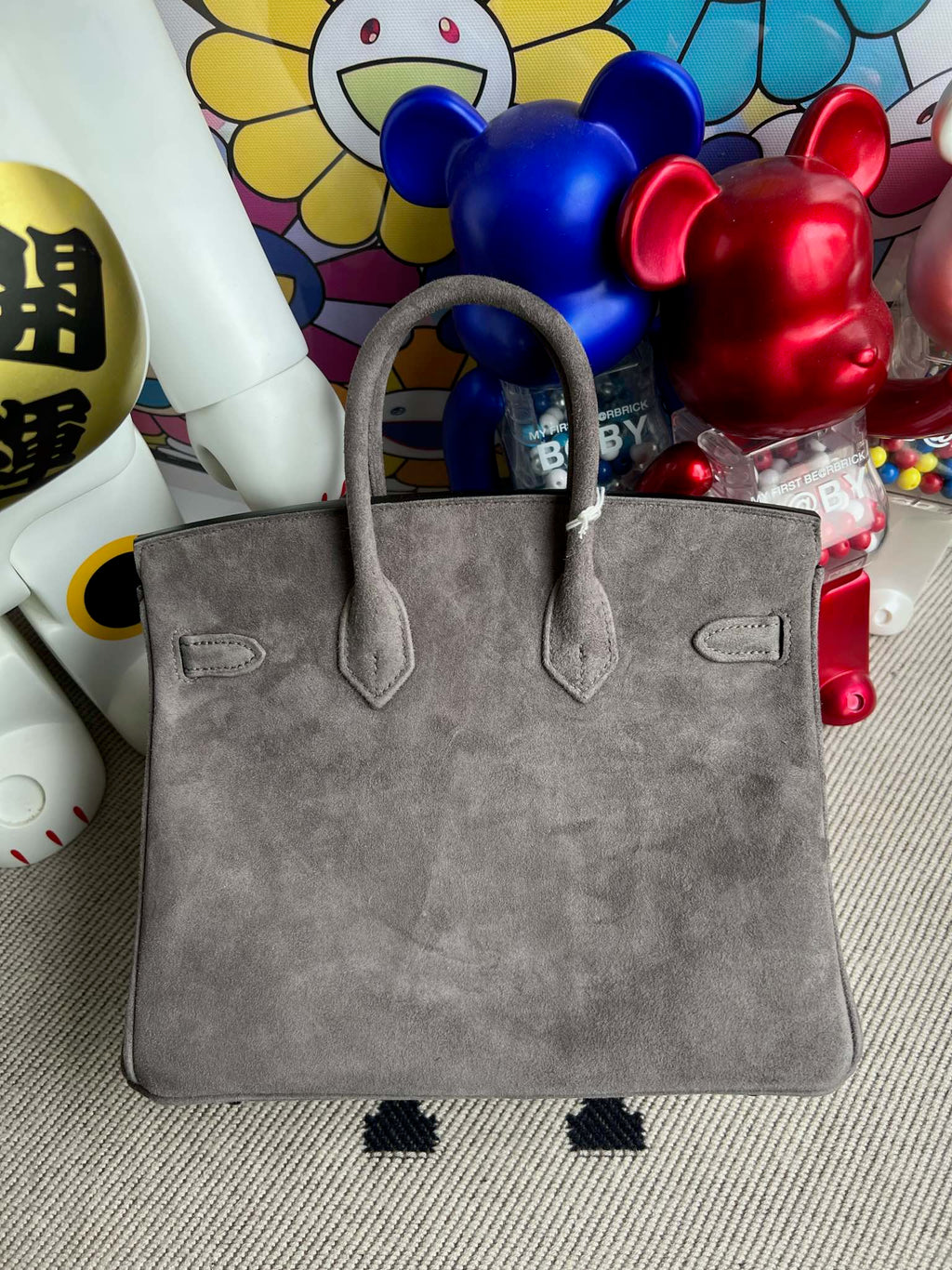 Birkin 25 Retourne in Grey Suede Grizzly (Palladium Hardware)