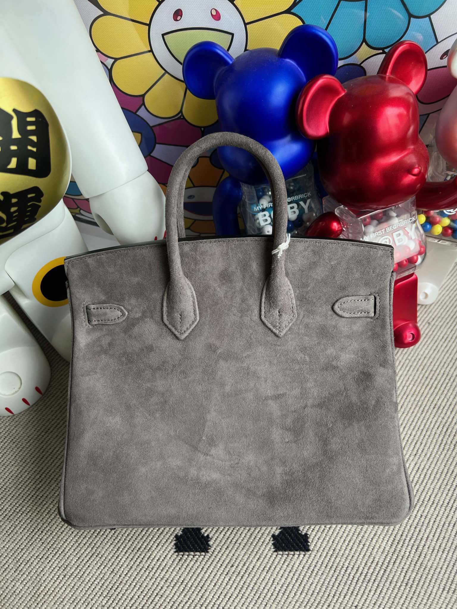 Birkin 25 Retourne in Grey Suede Grizzly (Palladium Hardware)