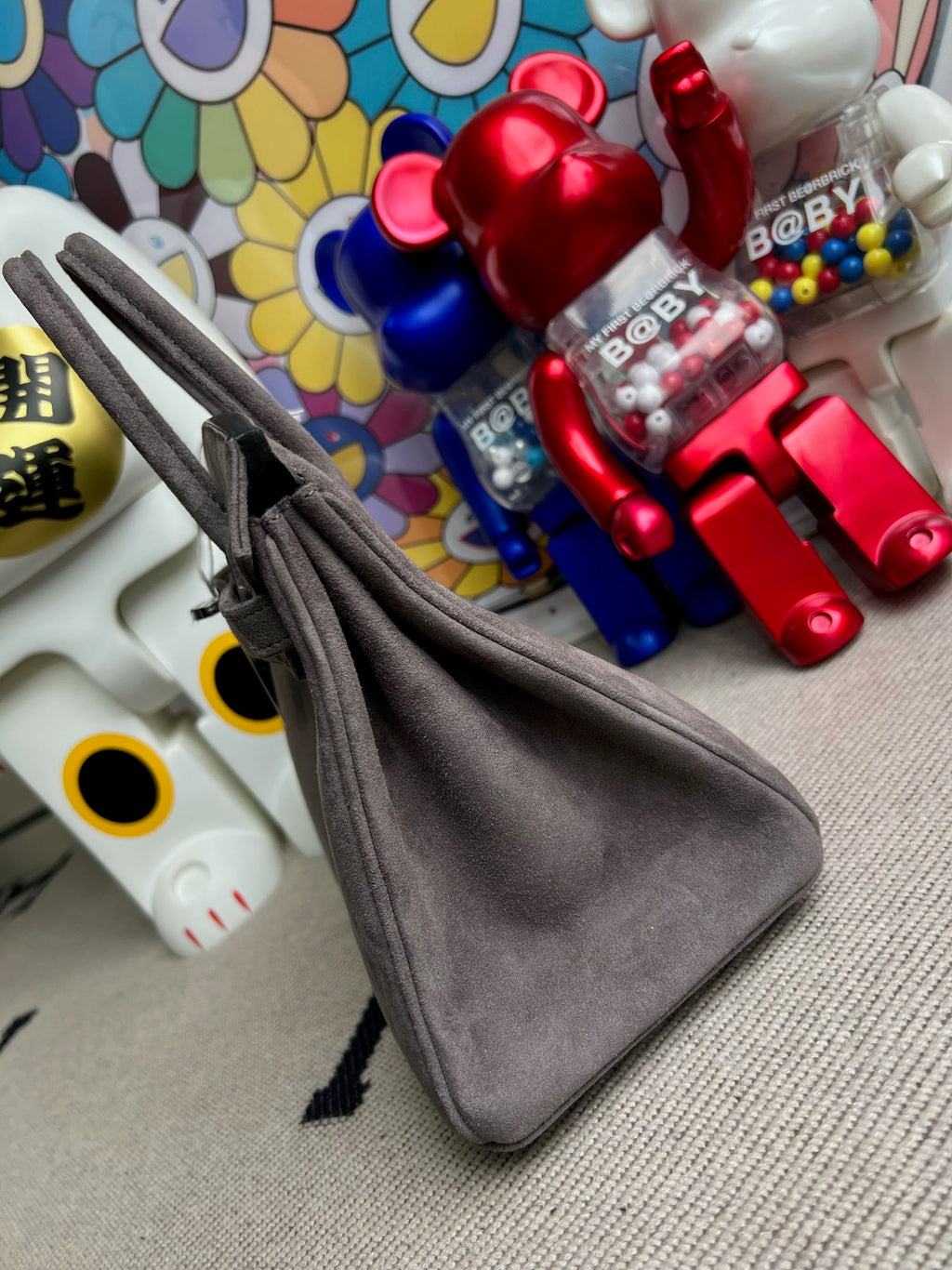 Birkin 25 Retourne in Grey Suede Grizzly (Palladium Hardware)