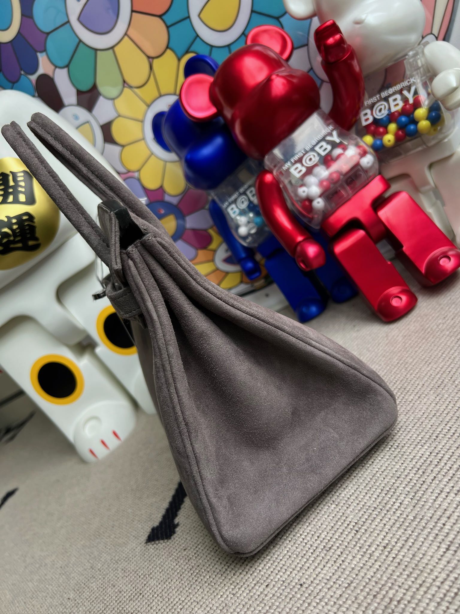 Birkin 25 Retourne in Grey Suede Grizzly (Palladium Hardware)