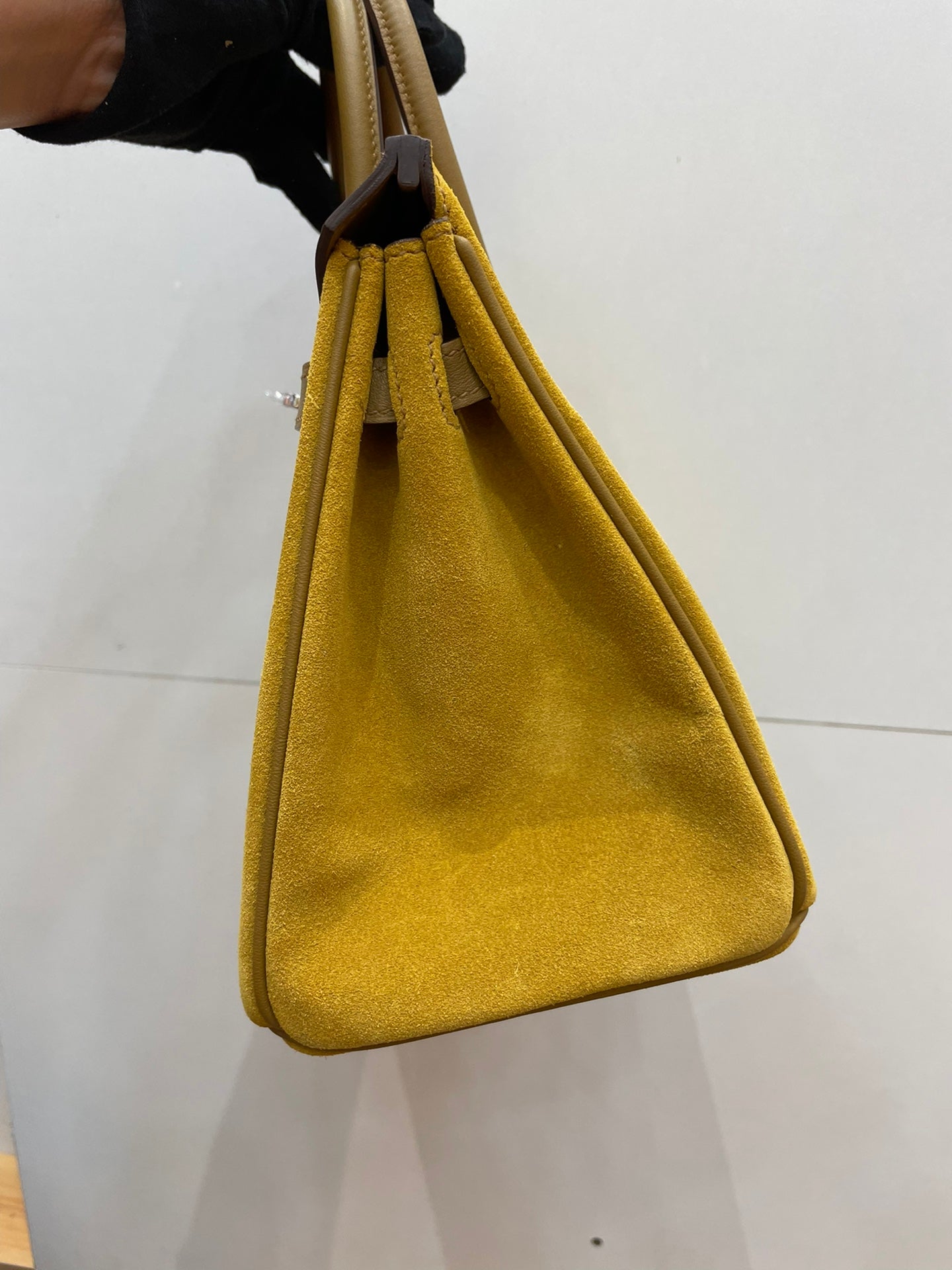 Birkin 25 Retourne in Yellow Swift Leather and Suede Grizzly (Palladium Hardware)