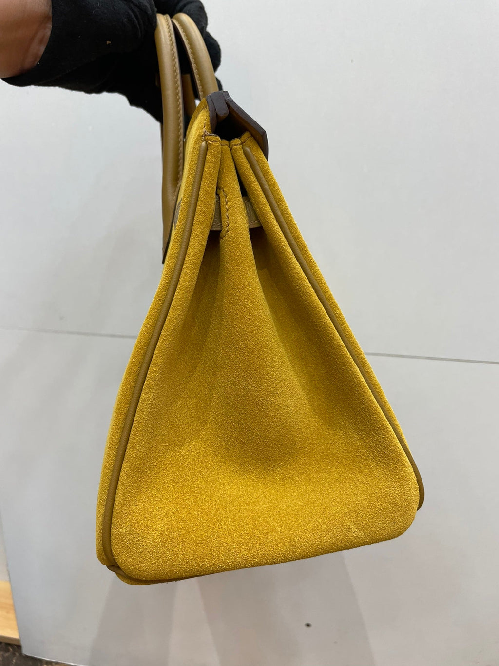 Birkin 25 Retourne in Yellow Swift Leather and Suede Grizzly (Palladium Hardware)