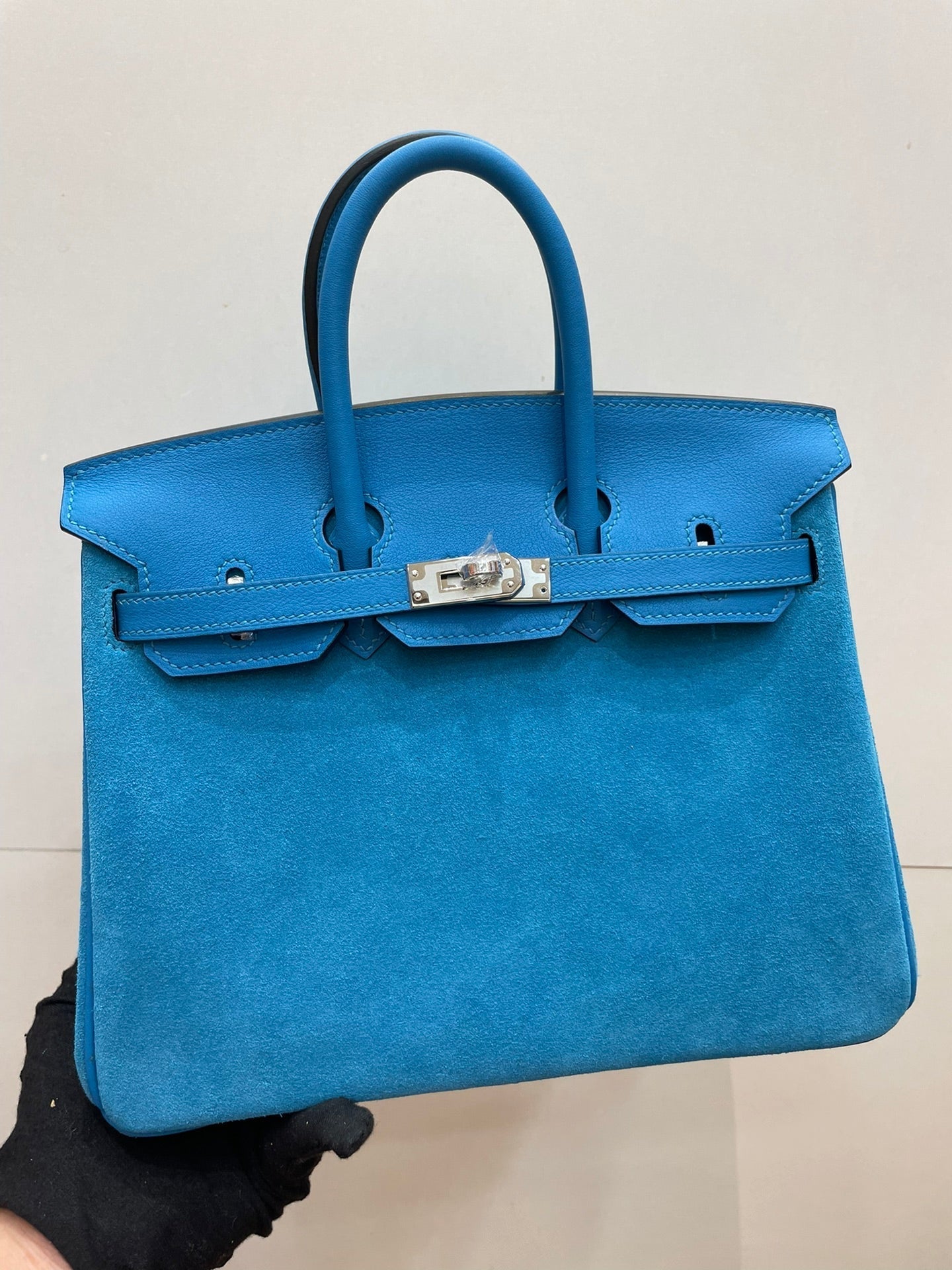 Birkin 25 Retourne in Bleu Zanzibar Swift Leather and Suede Grizzly (Palladium Hardware)