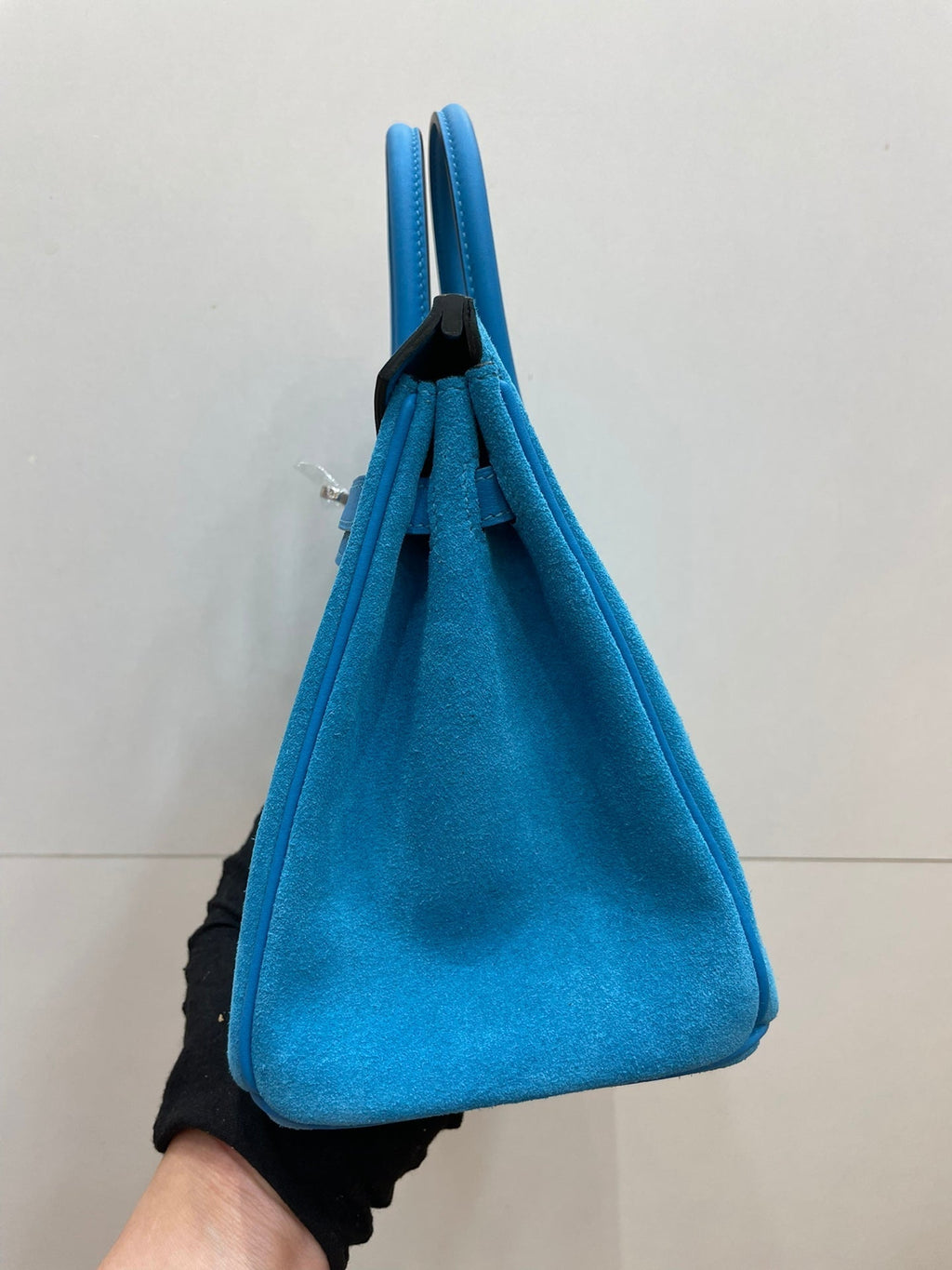 Birkin 25 Retourne in Bleu Zanzibar Swift Leather and Suede Grizzly (Palladium Hardware)