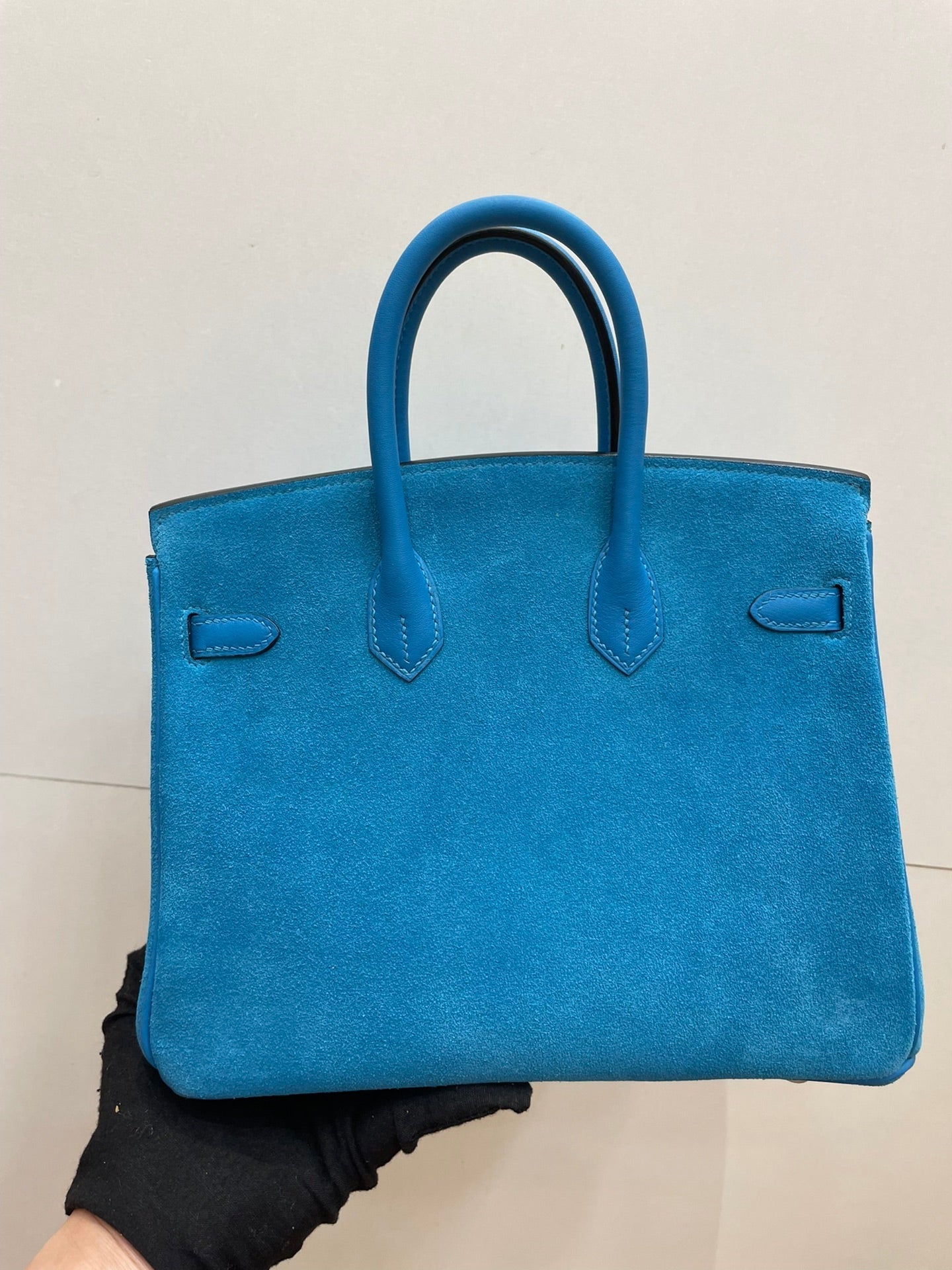 Birkin 25 Retourne in Bleu Zanzibar Swift Leather and Suede Grizzly (Palladium Hardware)