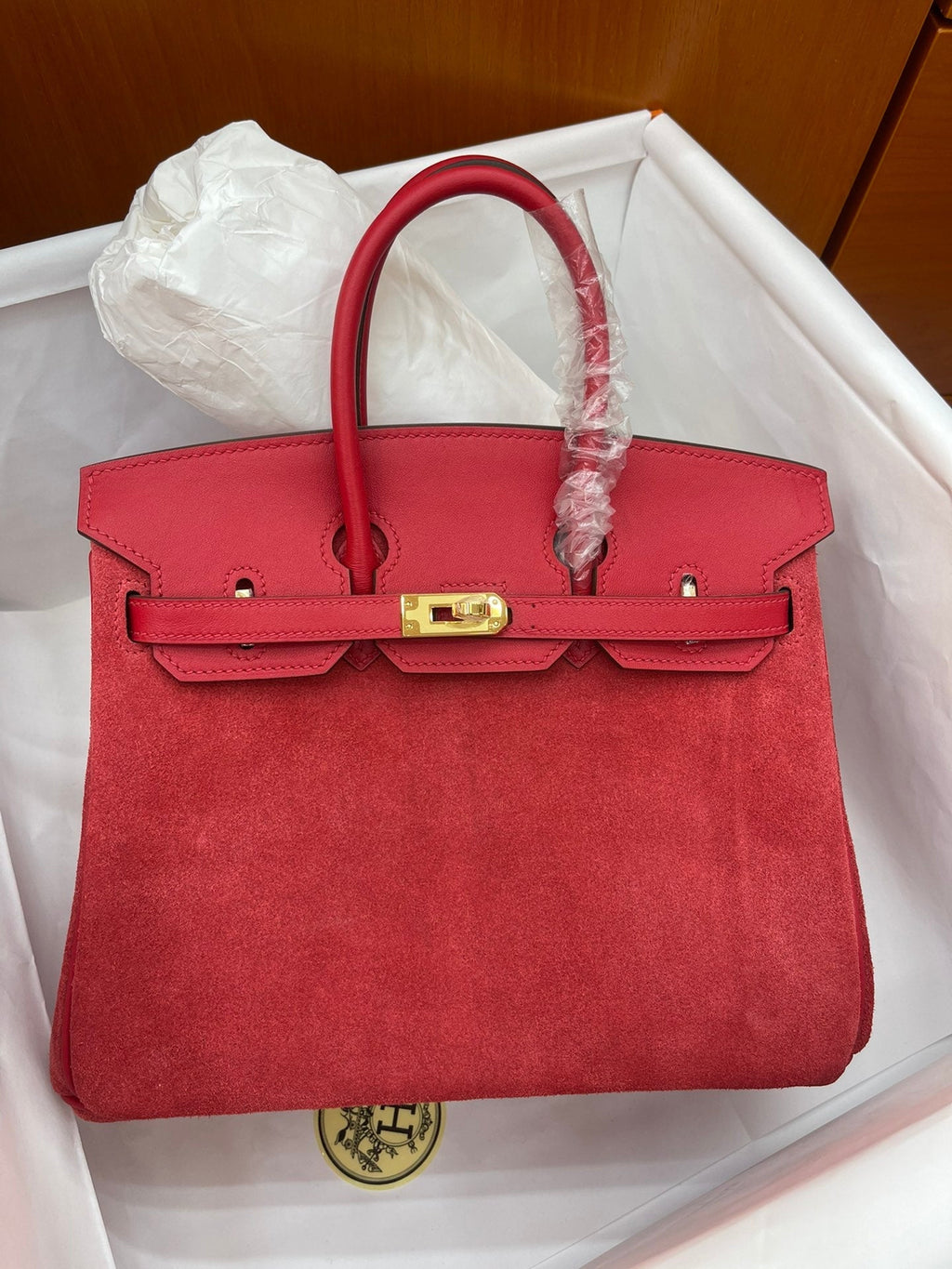 Rare Runaway Birkin 25cm Grizzly Rouge Casaque Suede Luxury Tote