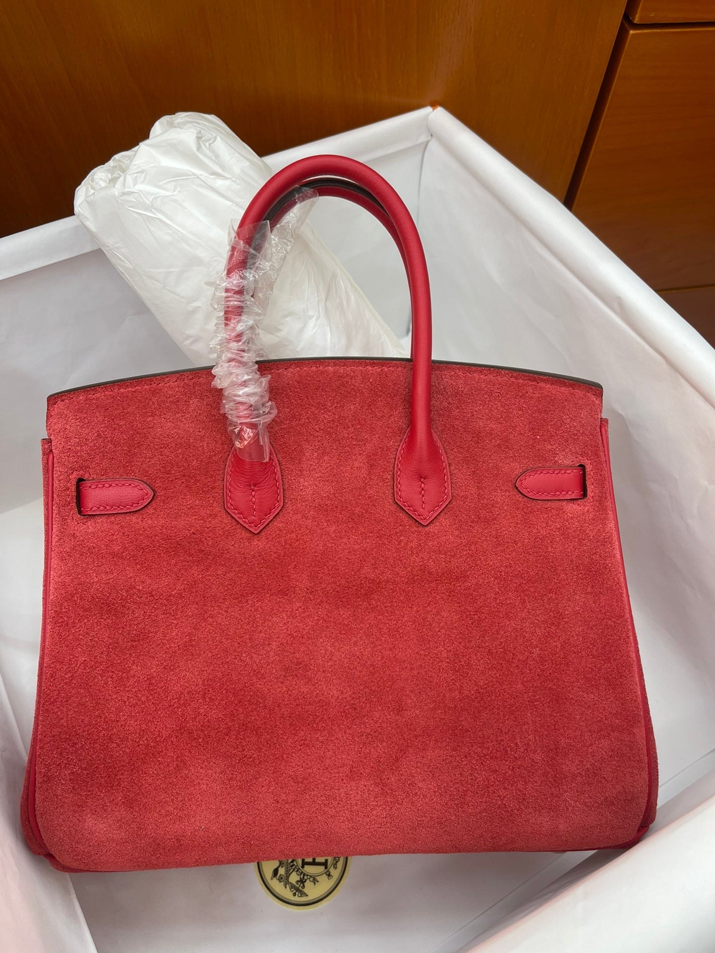 Rare Runaway Birkin 25cm Grizzly Rouge Casaque Suede Luxury Tote