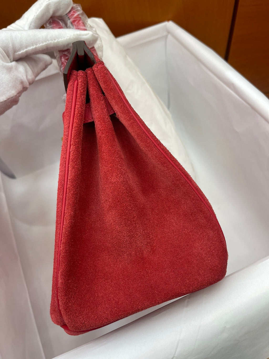Rare Runaway Birkin 25cm Grizzly Rouge Casaque Suede Luxury Tote
