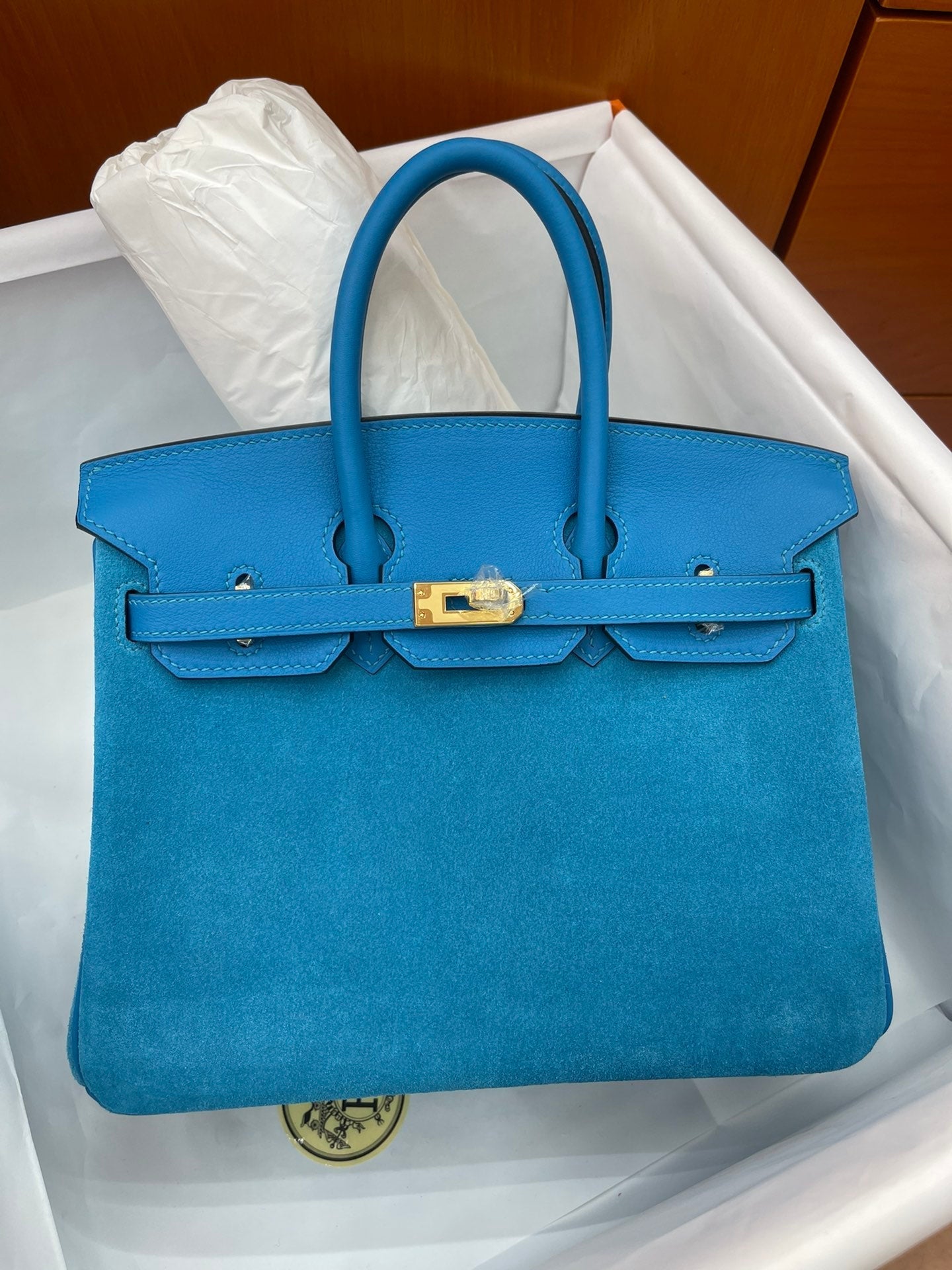 Rare Runaway Birkin 25cm Grizzly Tanzanite Blue Suede Luxury Tote