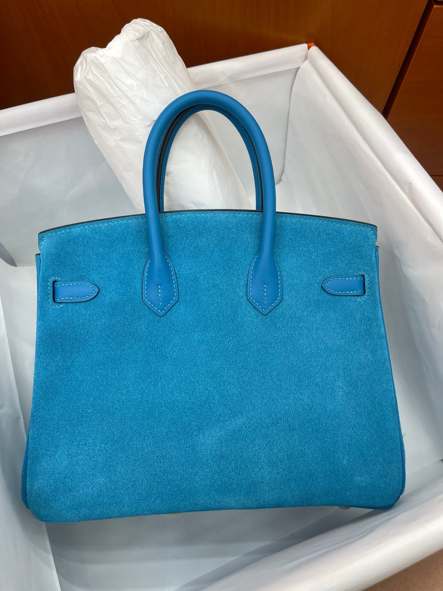 Rare Runaway Birkin 25cm Grizzly Tanzanite Blue Suede Luxury Tote