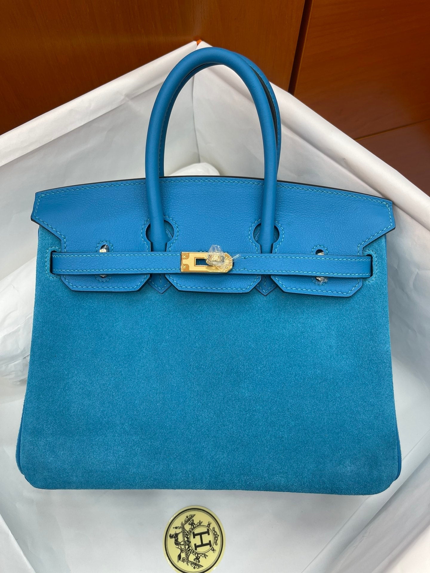 Rare Runaway Birkin 25cm Grizzly Tanzanite Blue Suede Luxury Tote