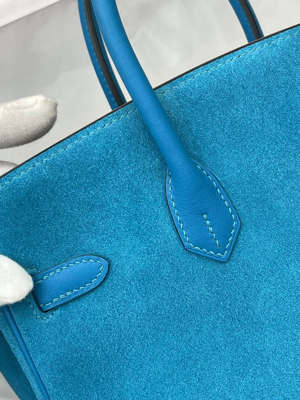 Rare Runaway Birkin 25cm Grizzly Tanzanite Blue Suede Luxury Tote