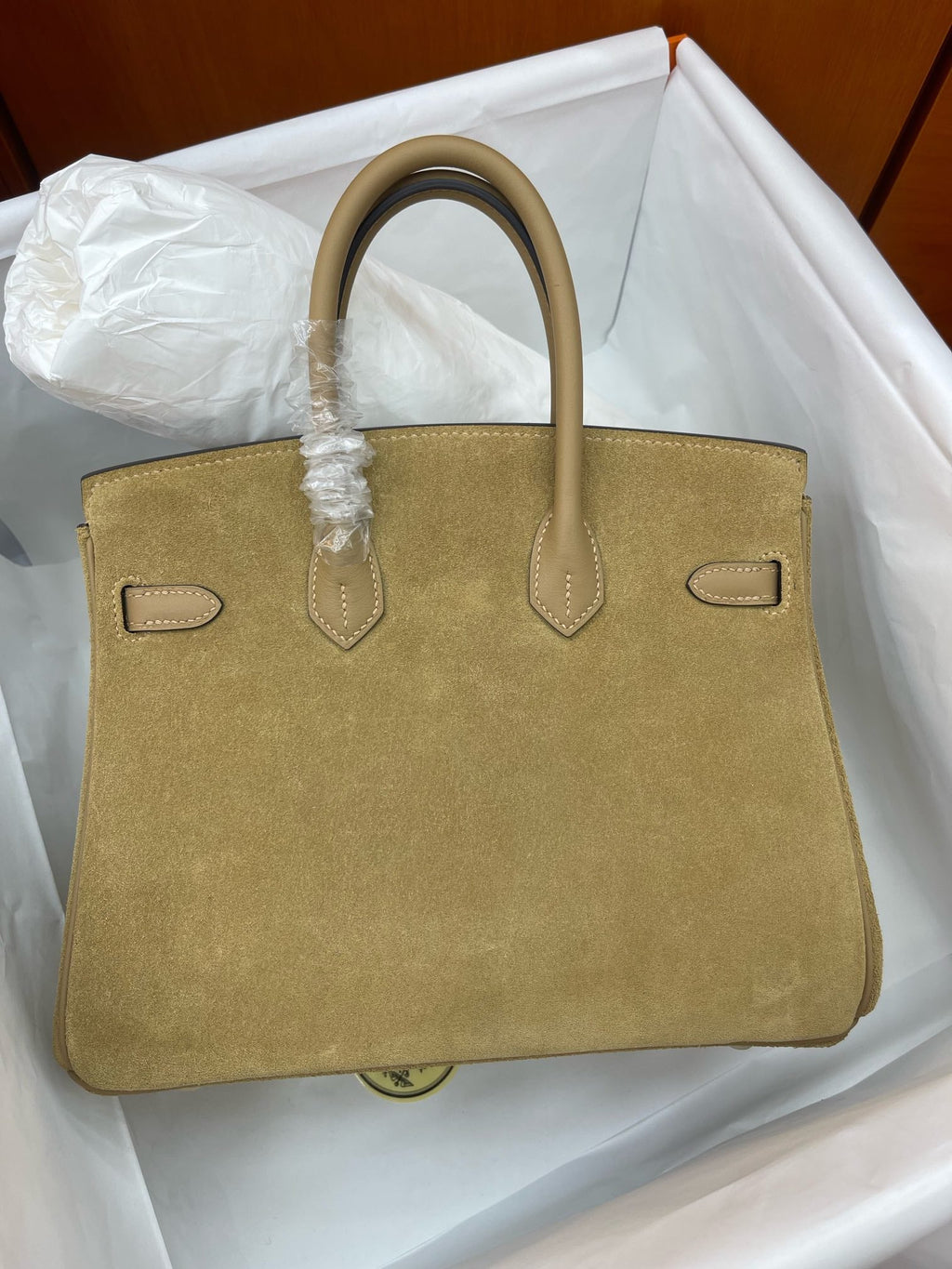 Elegant Neutral Birkin 25cm Grizzly Beige Suede Luxury Top-Handle Tote