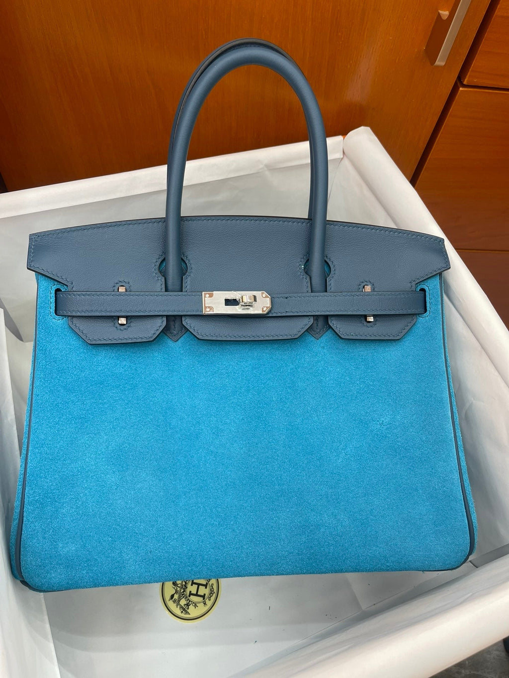 Rare Runaway Birkin 30cm Grizzly Agate Blue Suede Luxury Tote