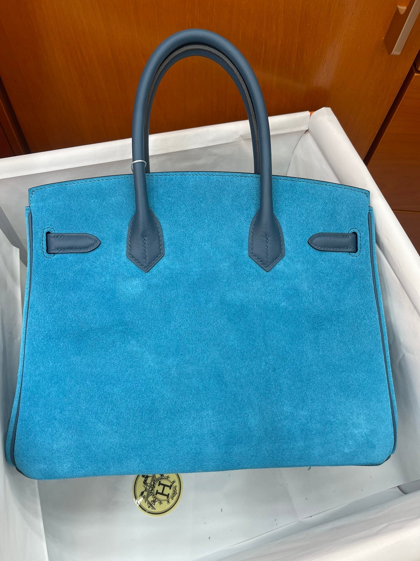 Rare Runaway Birkin 30cm Grizzly Agate Blue Suede Luxury Tote