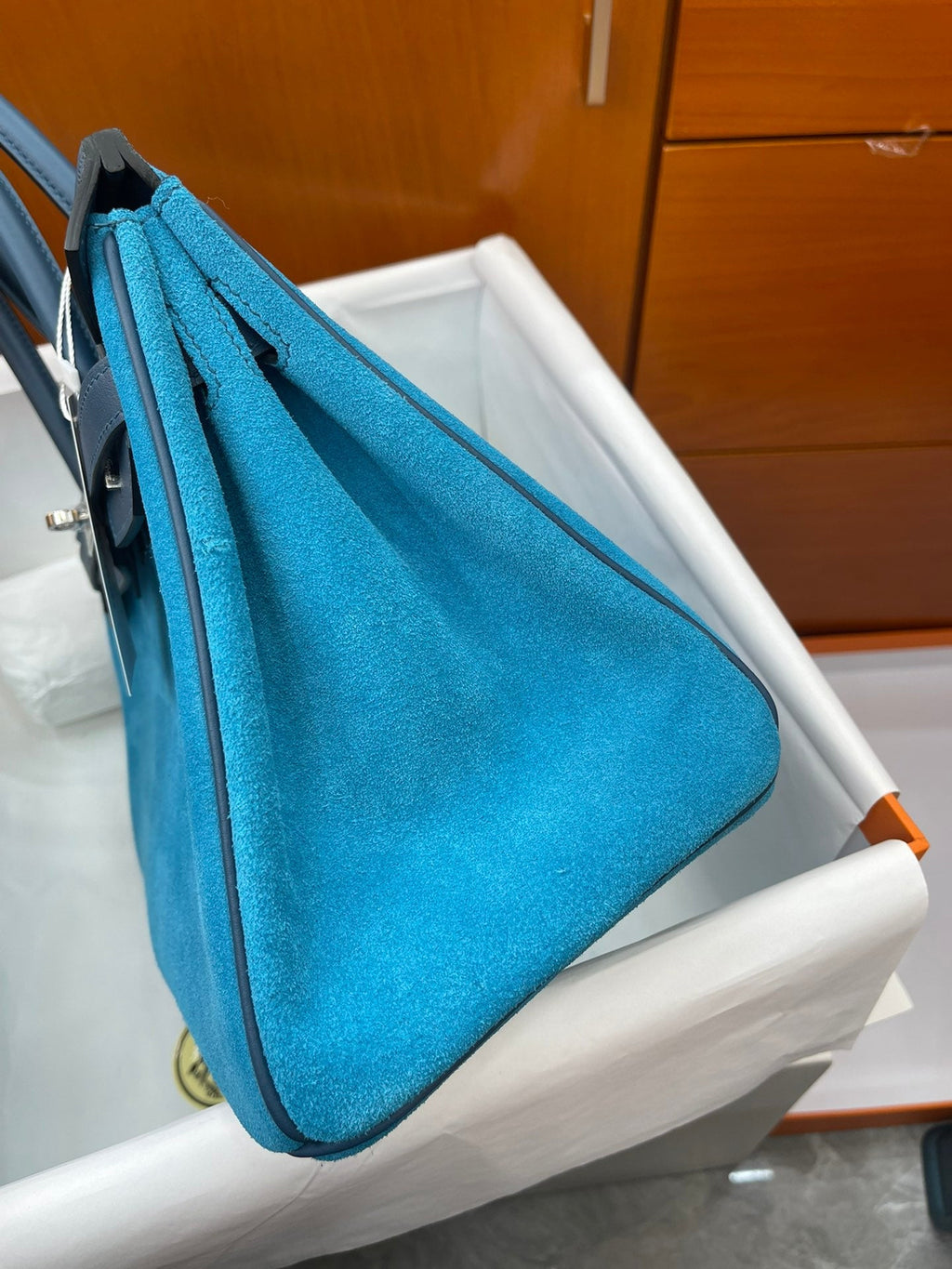 Rare Runaway Birkin 30cm Grizzly Agate Blue Suede Luxury Tote