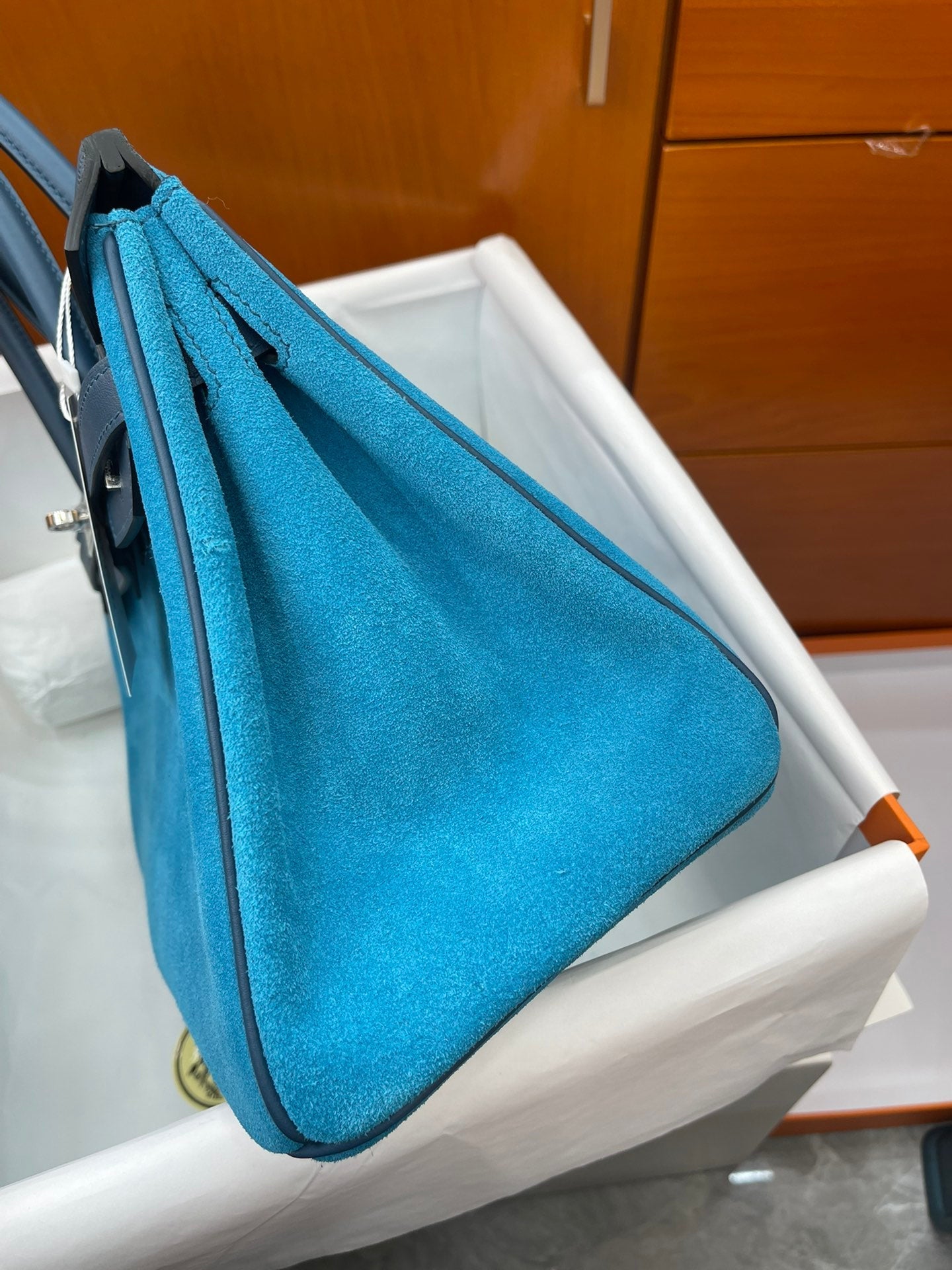 Rare Runaway Birkin 30cm Grizzly Agate Blue Suede Luxury Tote
