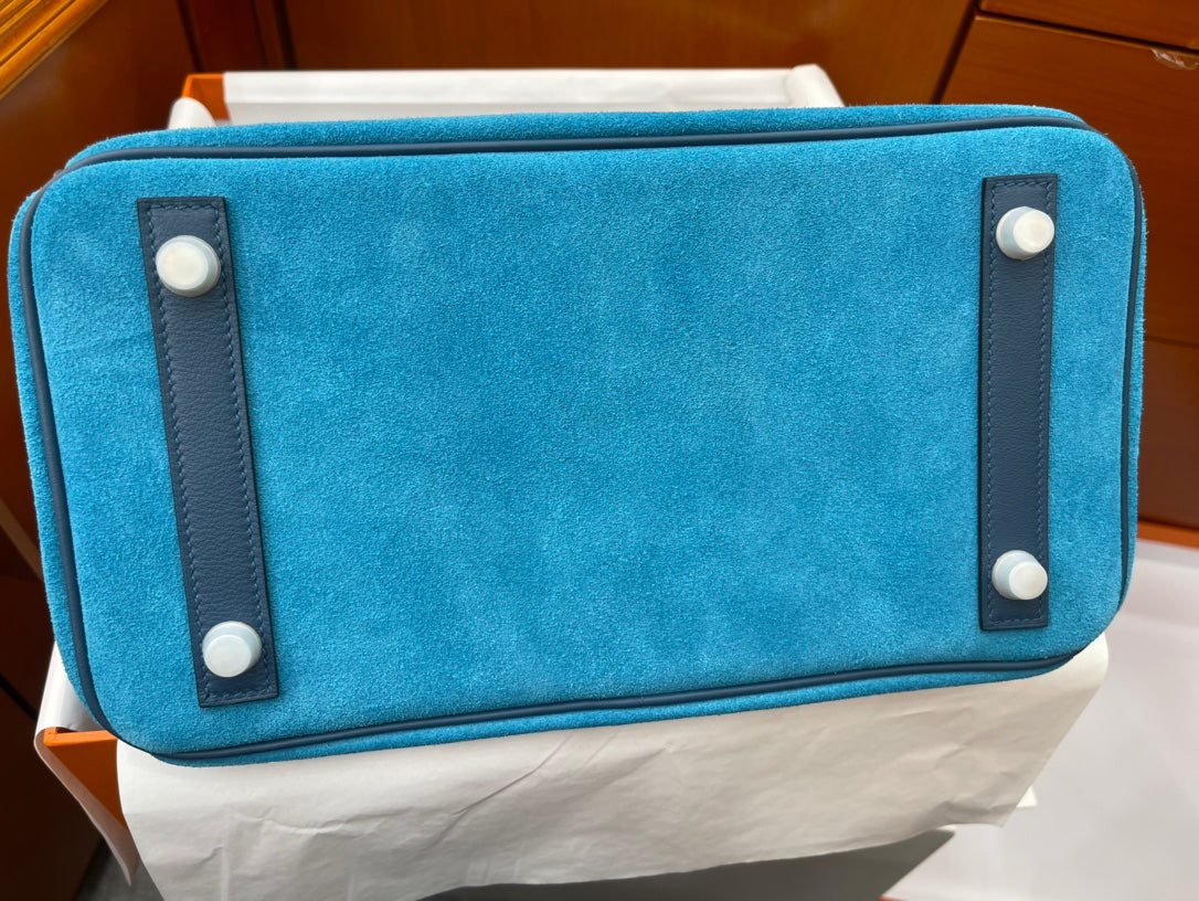 Rare Runaway Birkin 30cm Grizzly Agate Blue Suede Luxury Tote