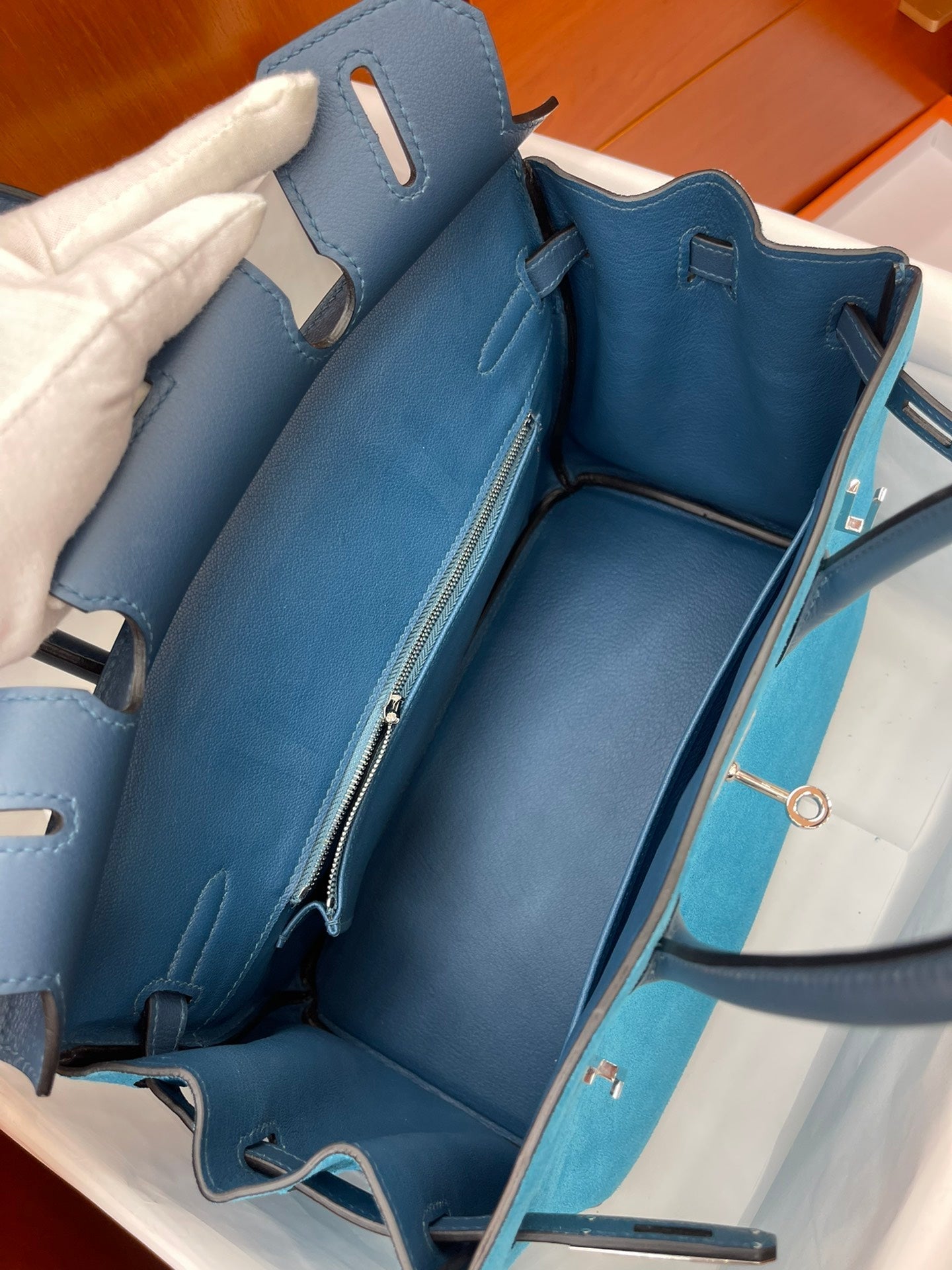 Rare Runaway Birkin 30cm Grizzly Agate Blue Suede Luxury Tote