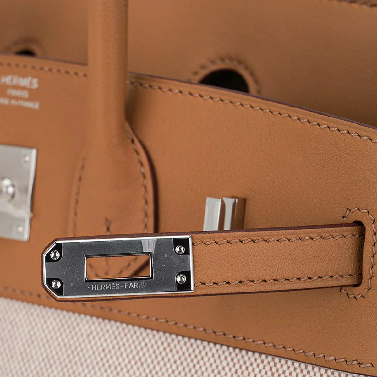 Limited Edition Birkin 25 Bag in Biscuit Swift Leather & Ecru Toile H with Palladium Hardware