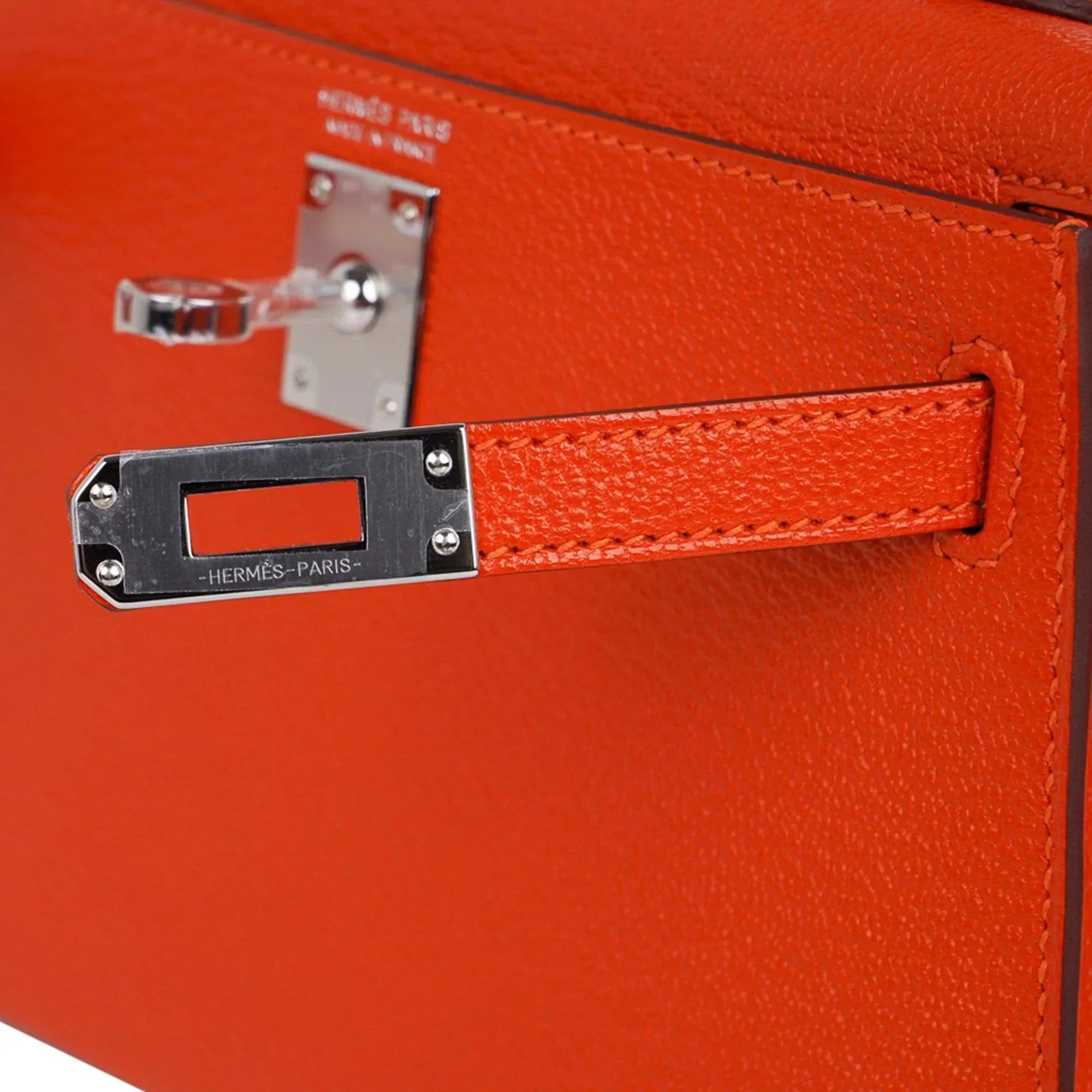 Kelly 20 Mini Sellier Bag Orange Feu / Rose Eglantine Chevre Bi-Color New w/Box