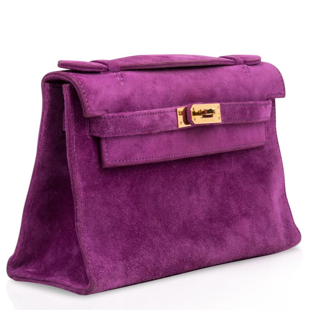 Kelly Pochette Doblis (Suede) Violet Purple Clutch Bag Gold