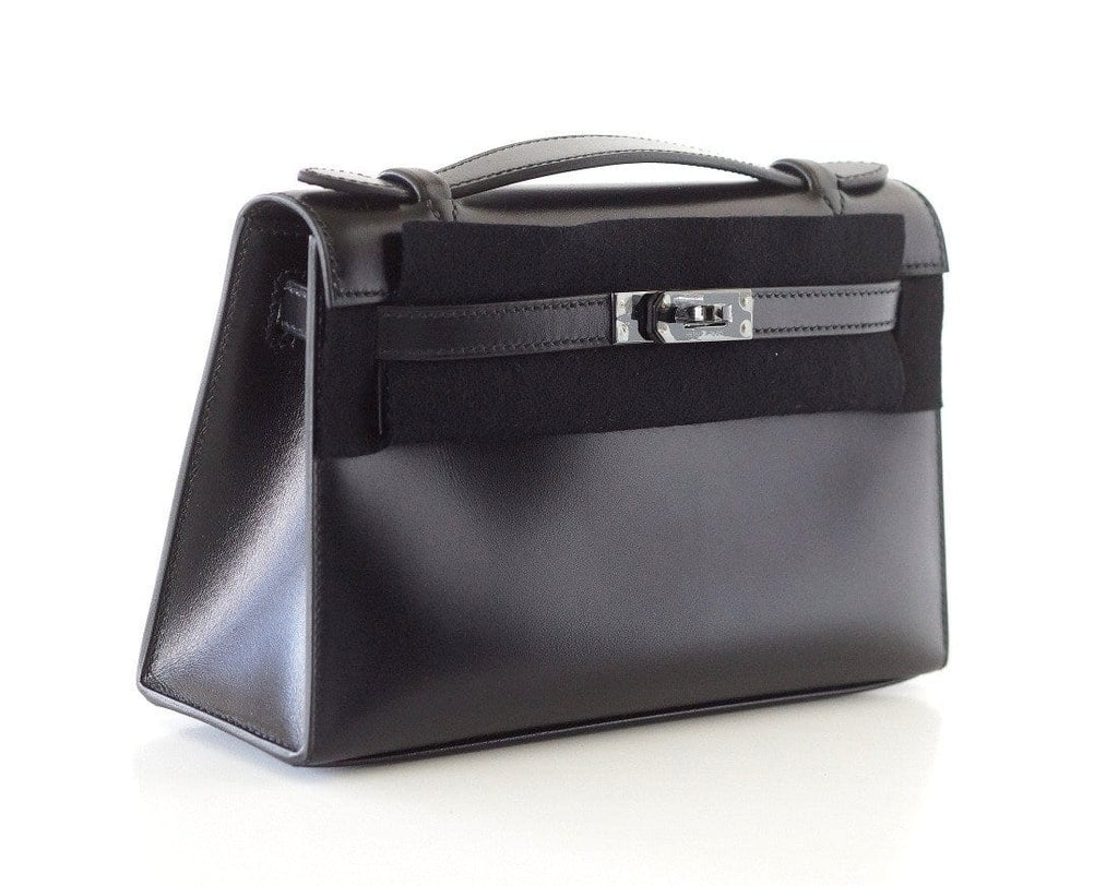 Kelly Pochette Clutch Bag Limited Edition So Black Box Leather Very Rare