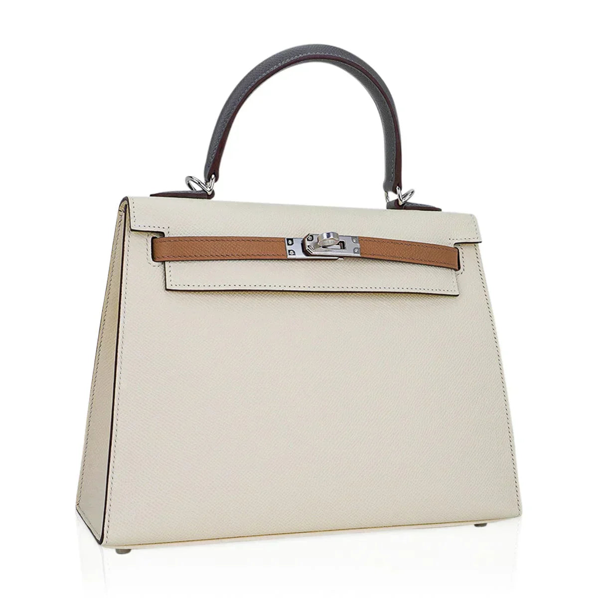 Kelly Sellier 25 Bag Nata Chai & Gris Meyer Epsom Leather with Palladium Hardware