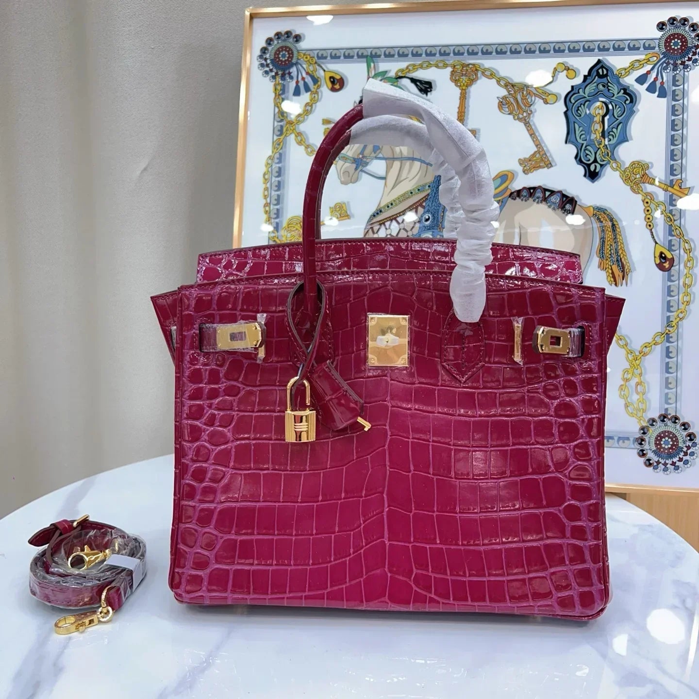 Birkin 30 Smooth Croc Print Genuine Leather Top Handle Bags