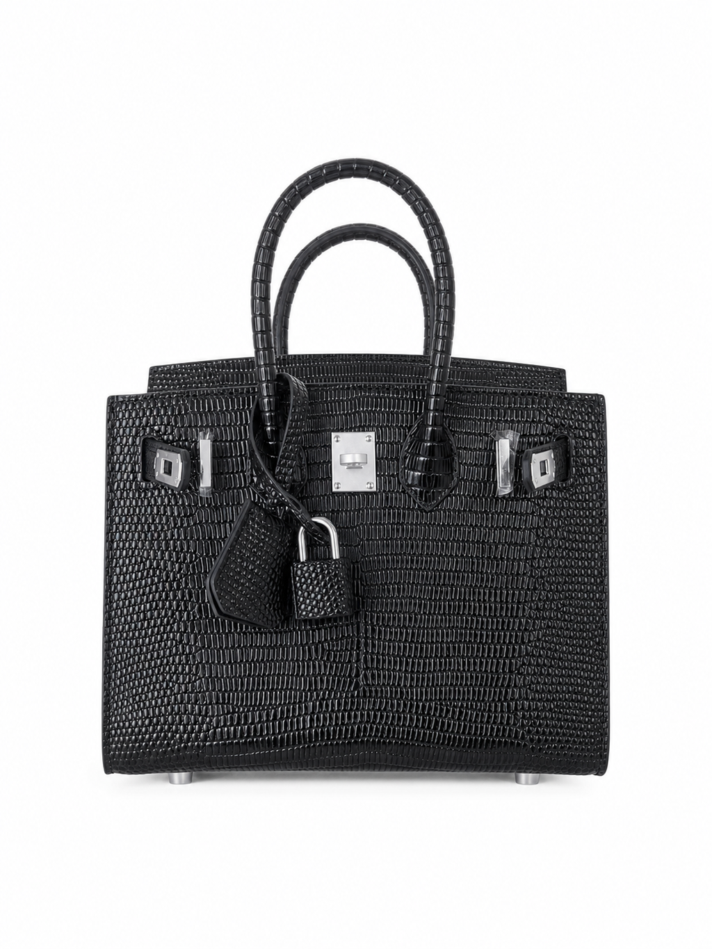 Mini Birkin 20cm Outer Stitching Tote Bag in Black Lizard Pattern