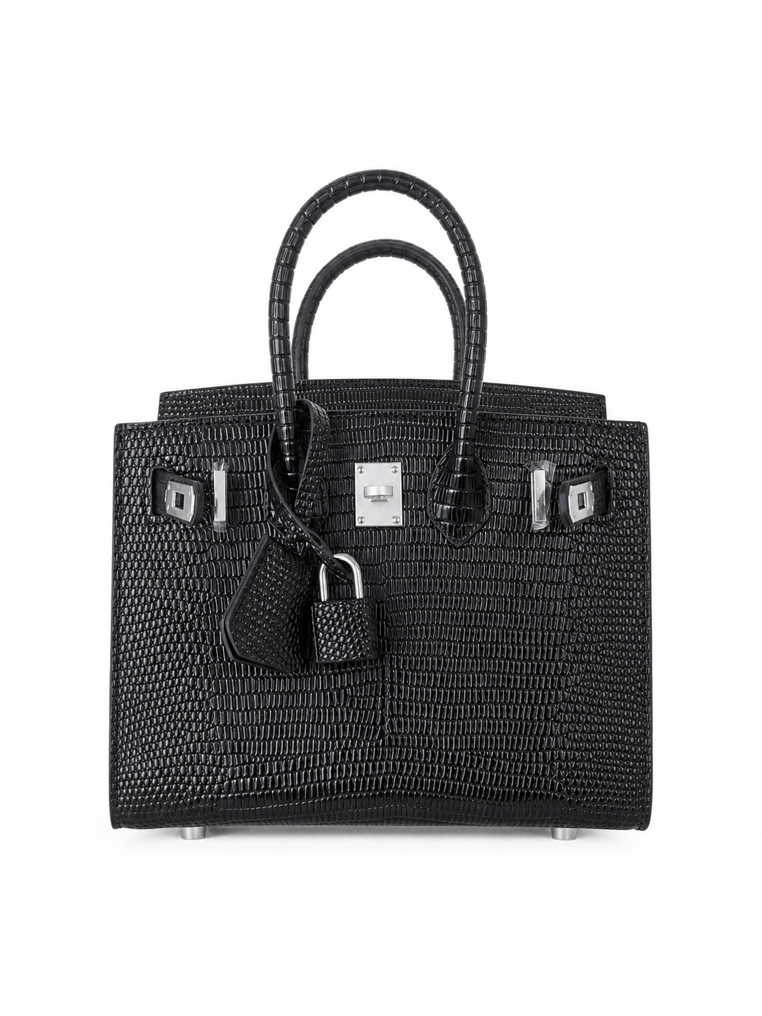 Mini Birkin 20cm Outer Stitching Tote Bag in Black Lizard Pattern