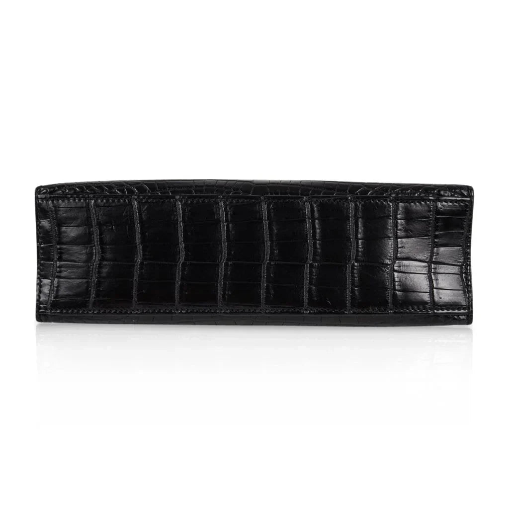 Kelly Pochette Bag Matte Black Crocodile Clutch Palladium