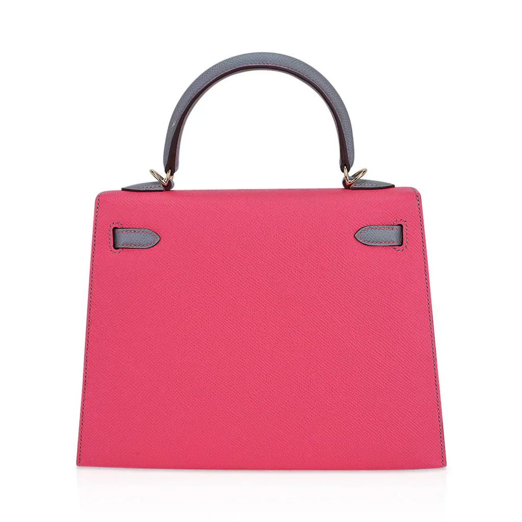 Kelly Sellier 25 HSS Bag Rose Azalee/Gris Mouette Leather Permabrass