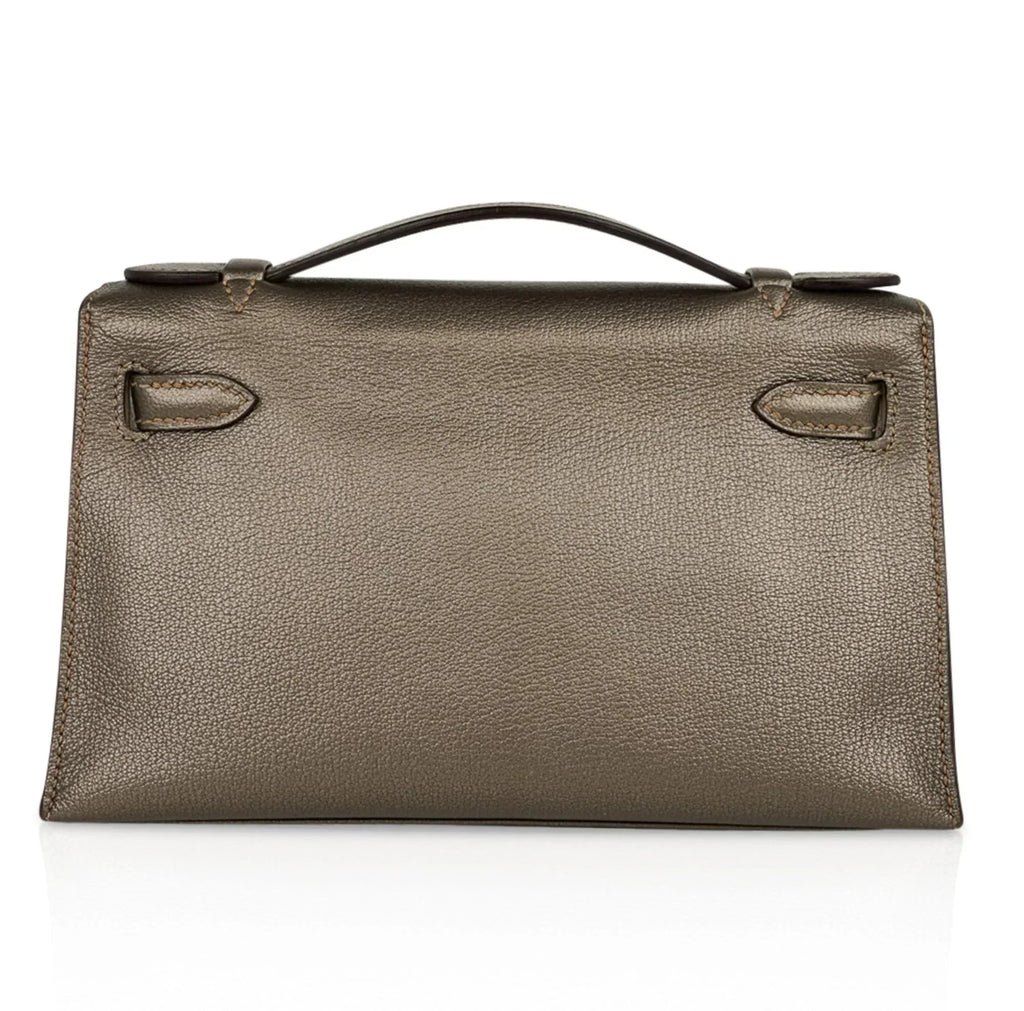Kelly Pochette Metallic Bronze Clutch Bag Chevre Palladium