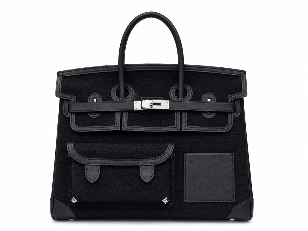 Birkin Cargo 35 in Noir Toile Goéland and Swift Leather (Palladium Hardware)