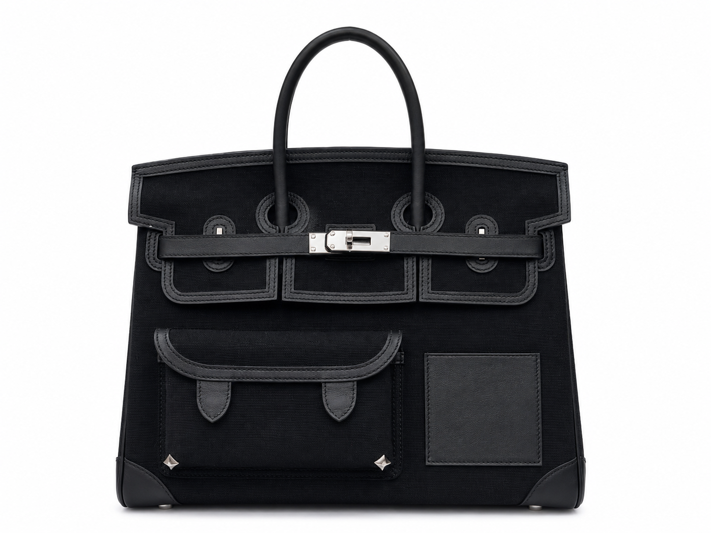 Birkin Cargo 35 in Noir Toile Goéland and Swift Leather (Palladium Hardware)