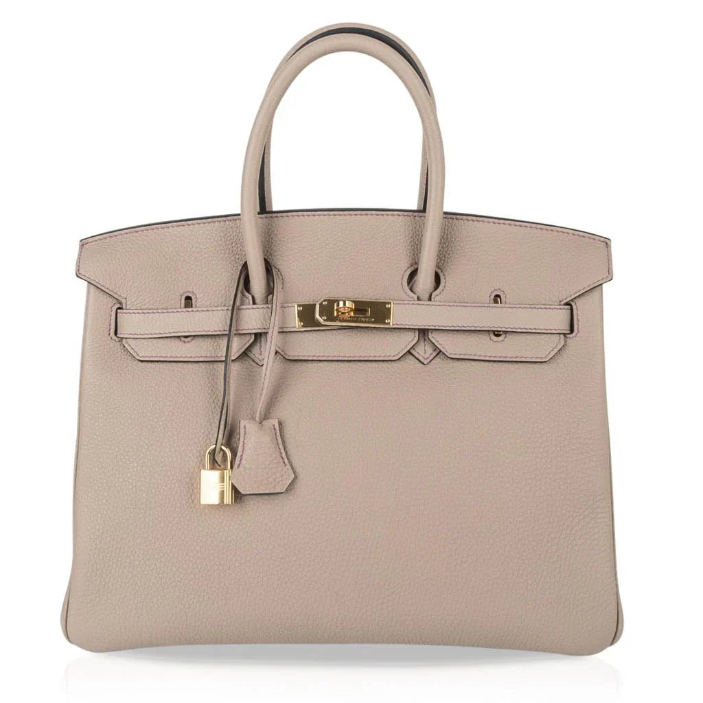 HSS Tri-Color Birkin 35 Gris Tourterelle Blue Paon & Purple Stitching Special Order Bag