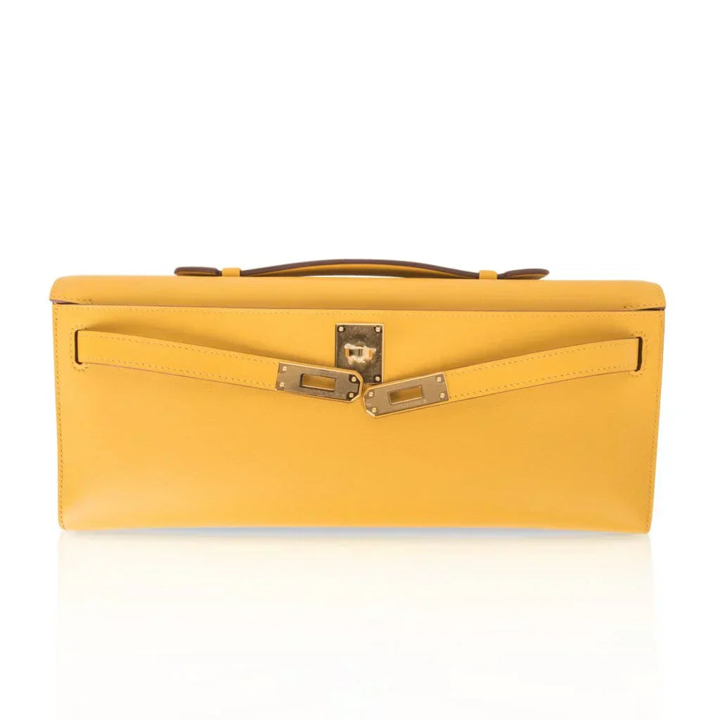 Kelly Cut Bag Jaune Ambre Clutch Swift Gold Hardware New