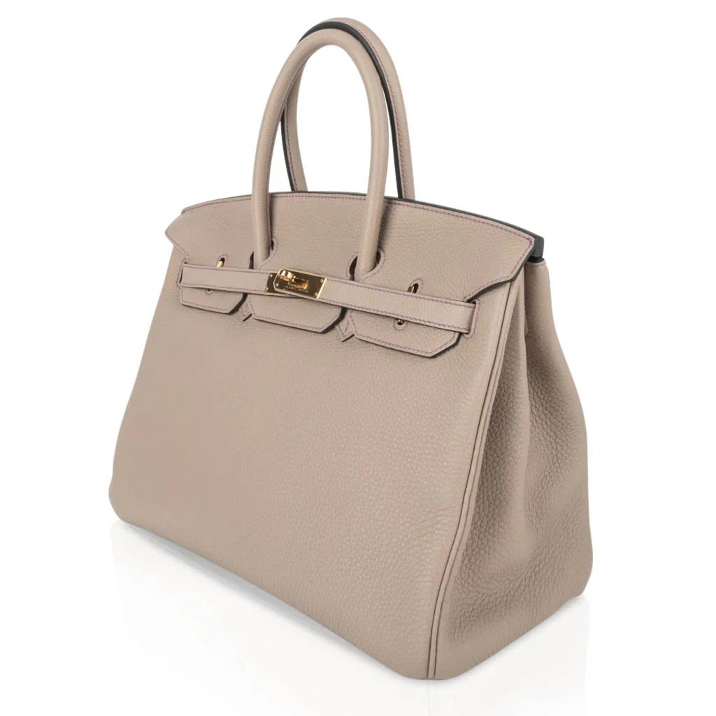 HSS Tri-Color Birkin 35 Gris Tourterelle Blue Paon & Purple Stitching Special Order Bag