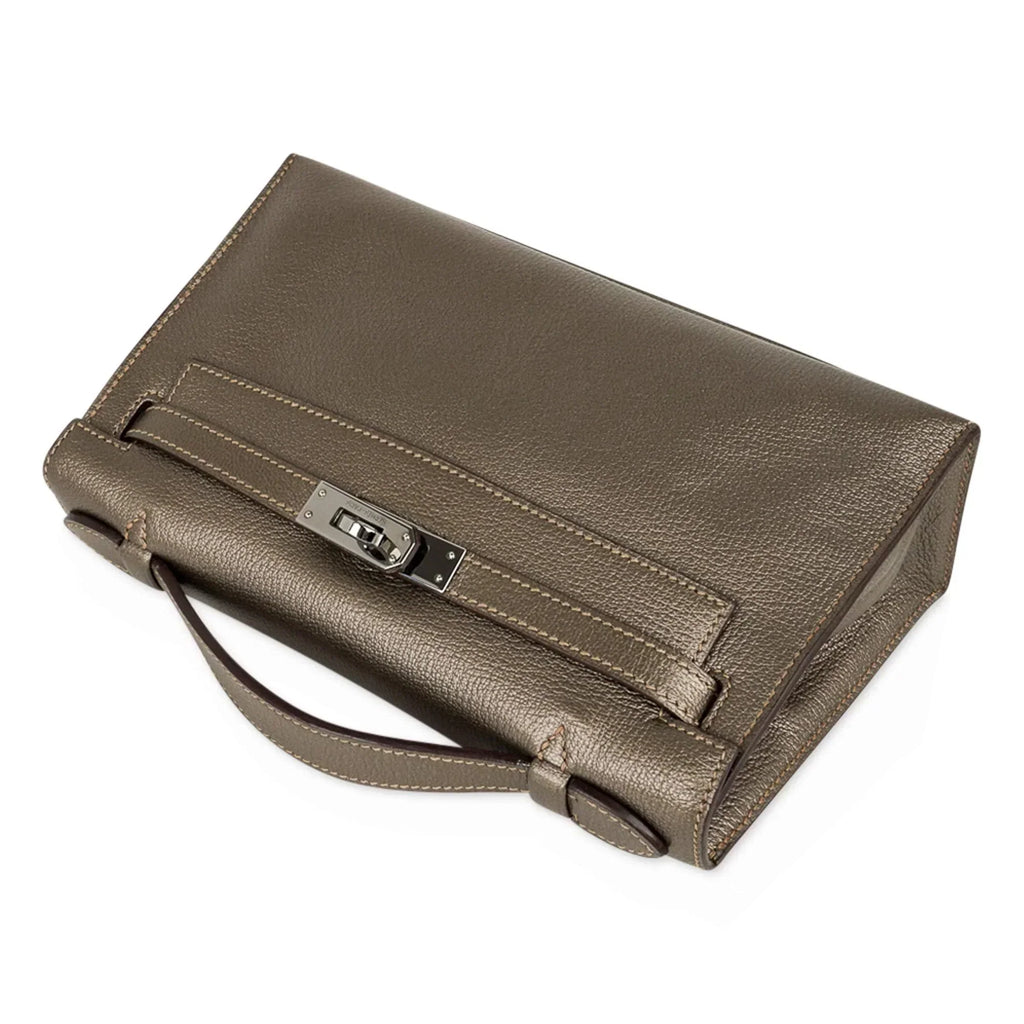 Kelly Pochette Metallic Bronze Clutch Bag Chevre Palladium