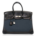 Birkin 35 Ghillies Denim Fonce Toile / Black Evercalf Bag Limited Edition