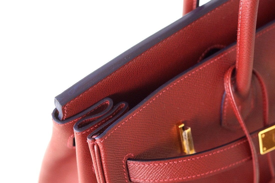Birkin 35 Bag Red Rouge H Limited Edition Contour Navy Gold