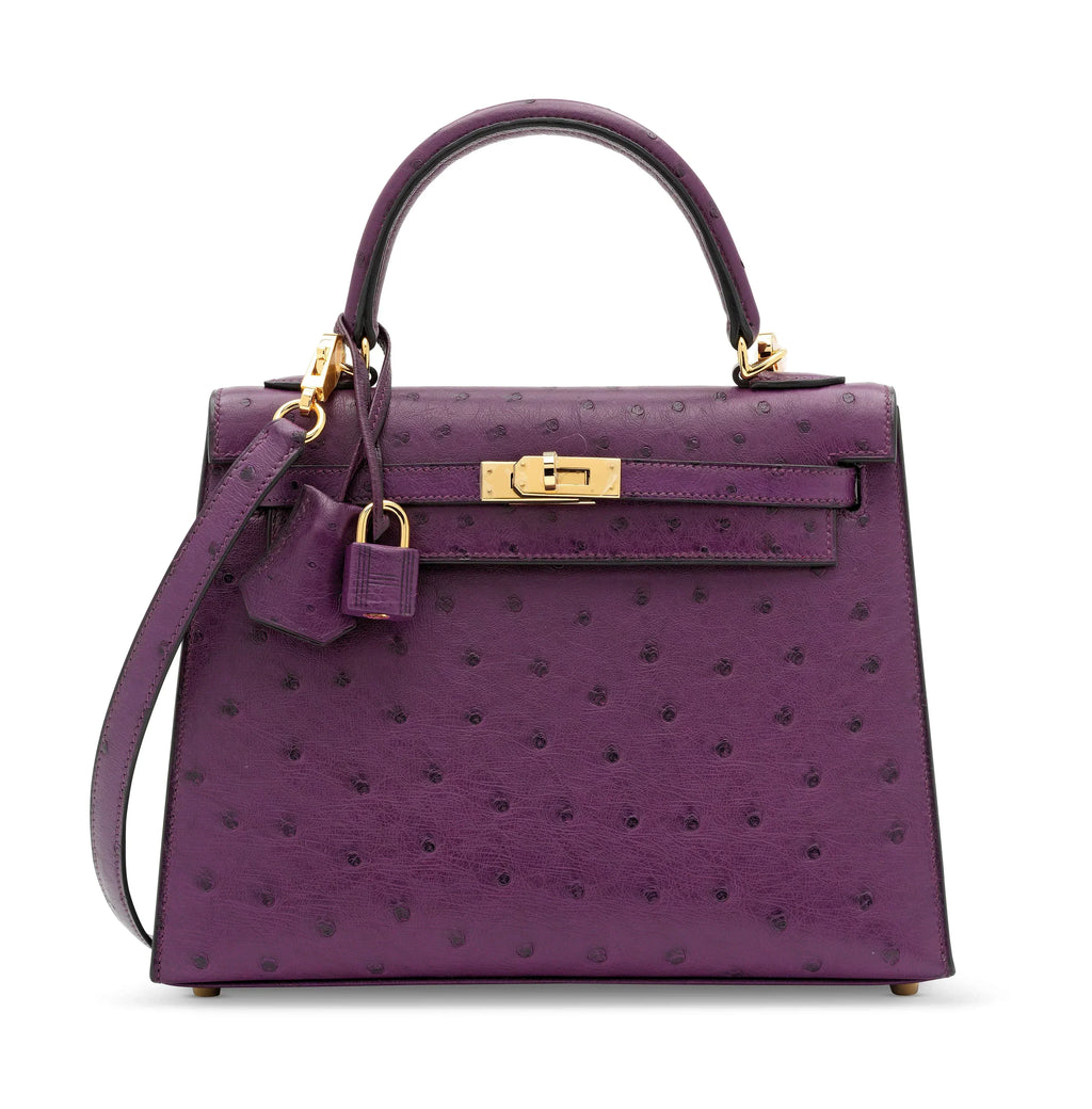 Kelly II Mini Purple-Red Ostrich Leather with Gold Hardware